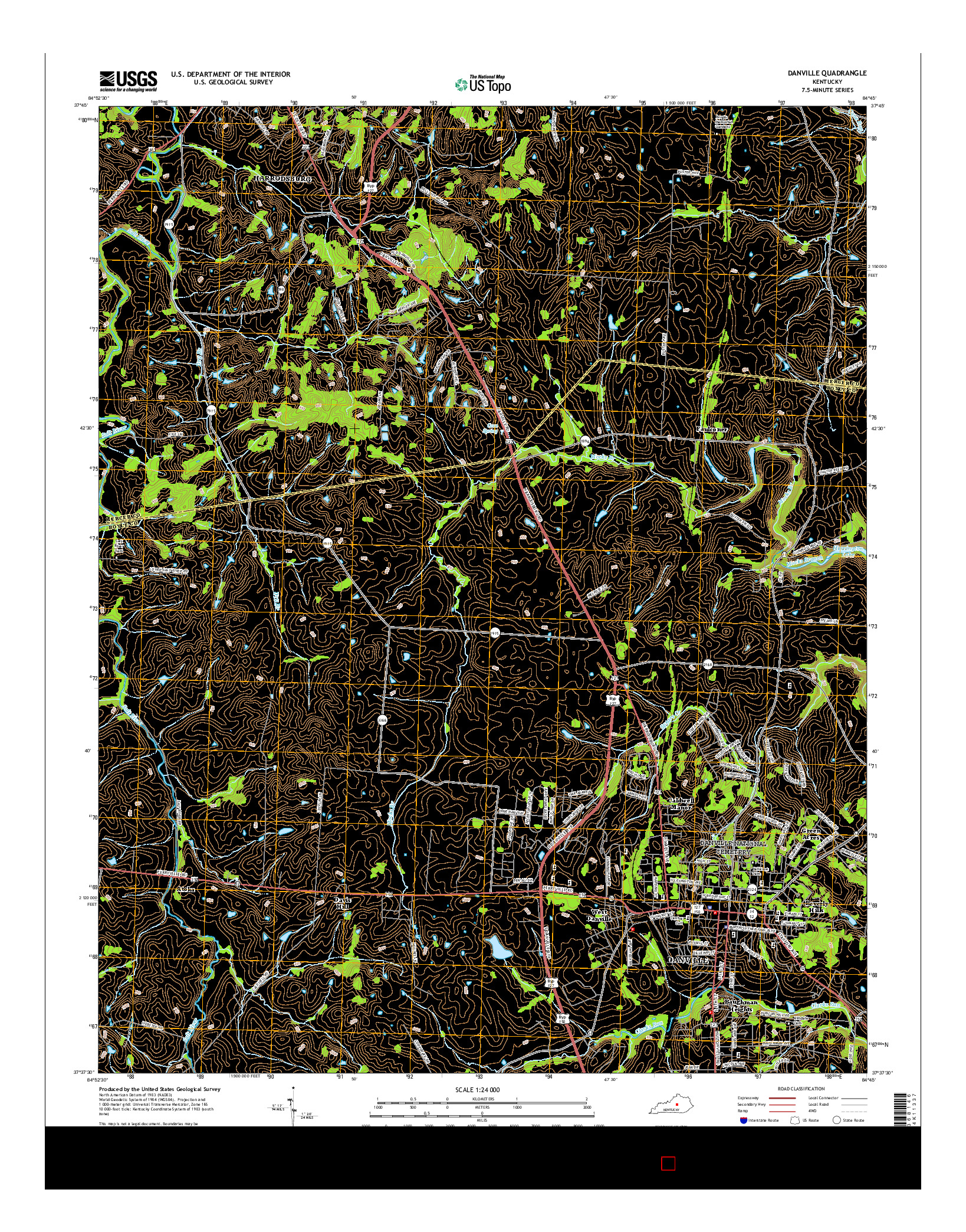 USGS US TOPO 7.5-MINUTE MAP FOR DANVILLE, KY 2016