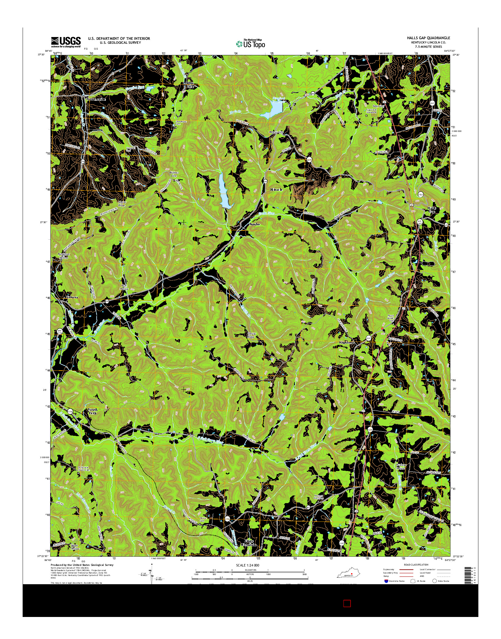 USGS US TOPO 7.5-MINUTE MAP FOR HALLS GAP, KY 2016