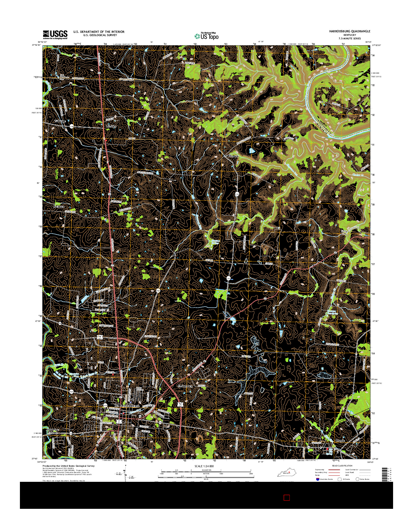 USGS US TOPO 7.5-MINUTE MAP FOR HARRODSBURG, KY 2016