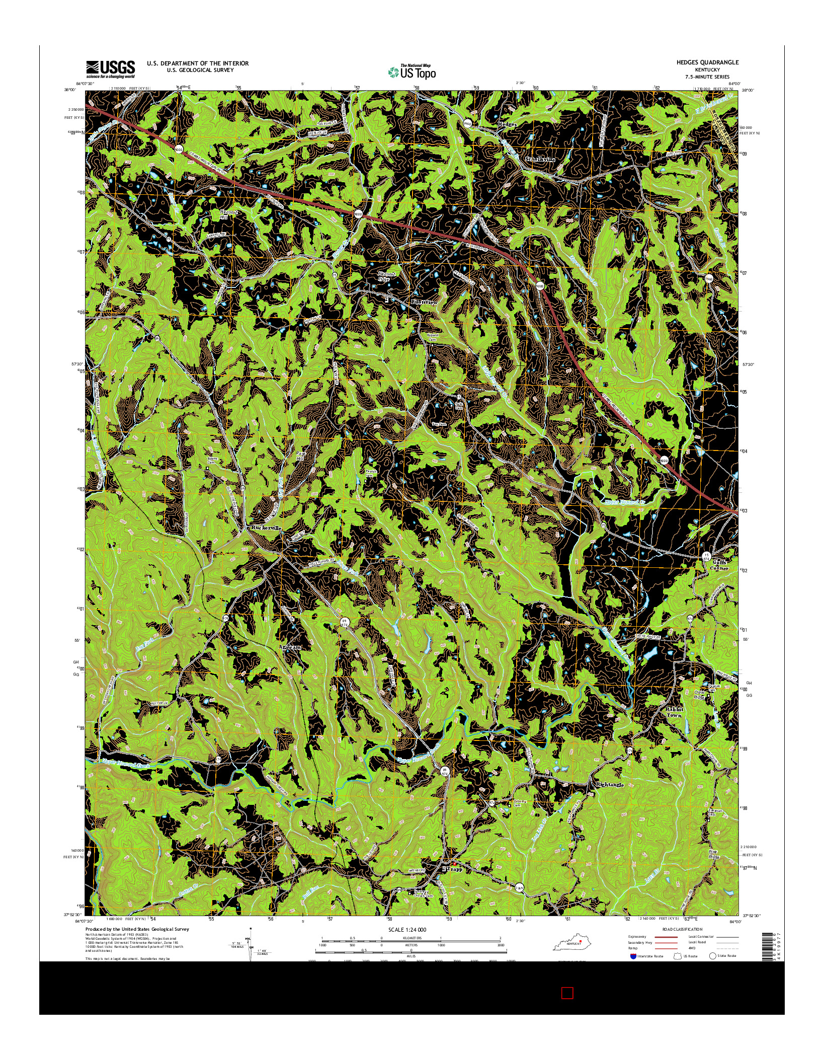 USGS US TOPO 7.5-MINUTE MAP FOR HEDGES, KY 2016