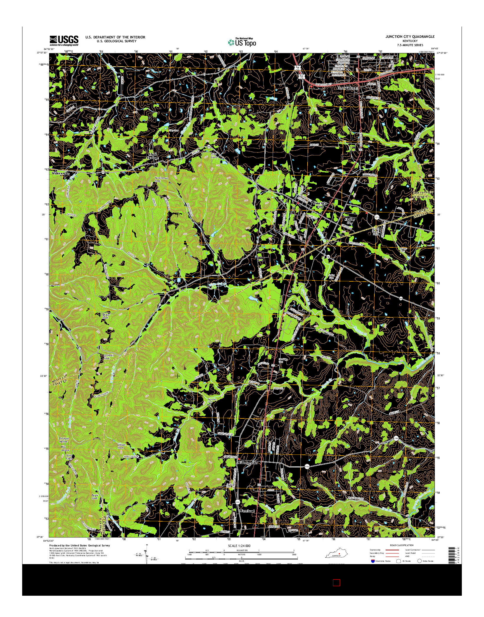 USGS US TOPO 7.5-MINUTE MAP FOR JUNCTION CITY, KY 2016
