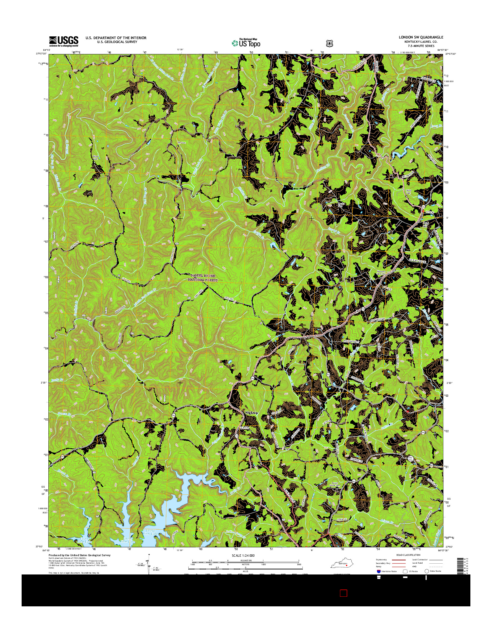 USGS US TOPO 7.5-MINUTE MAP FOR LONDON SW, KY 2016