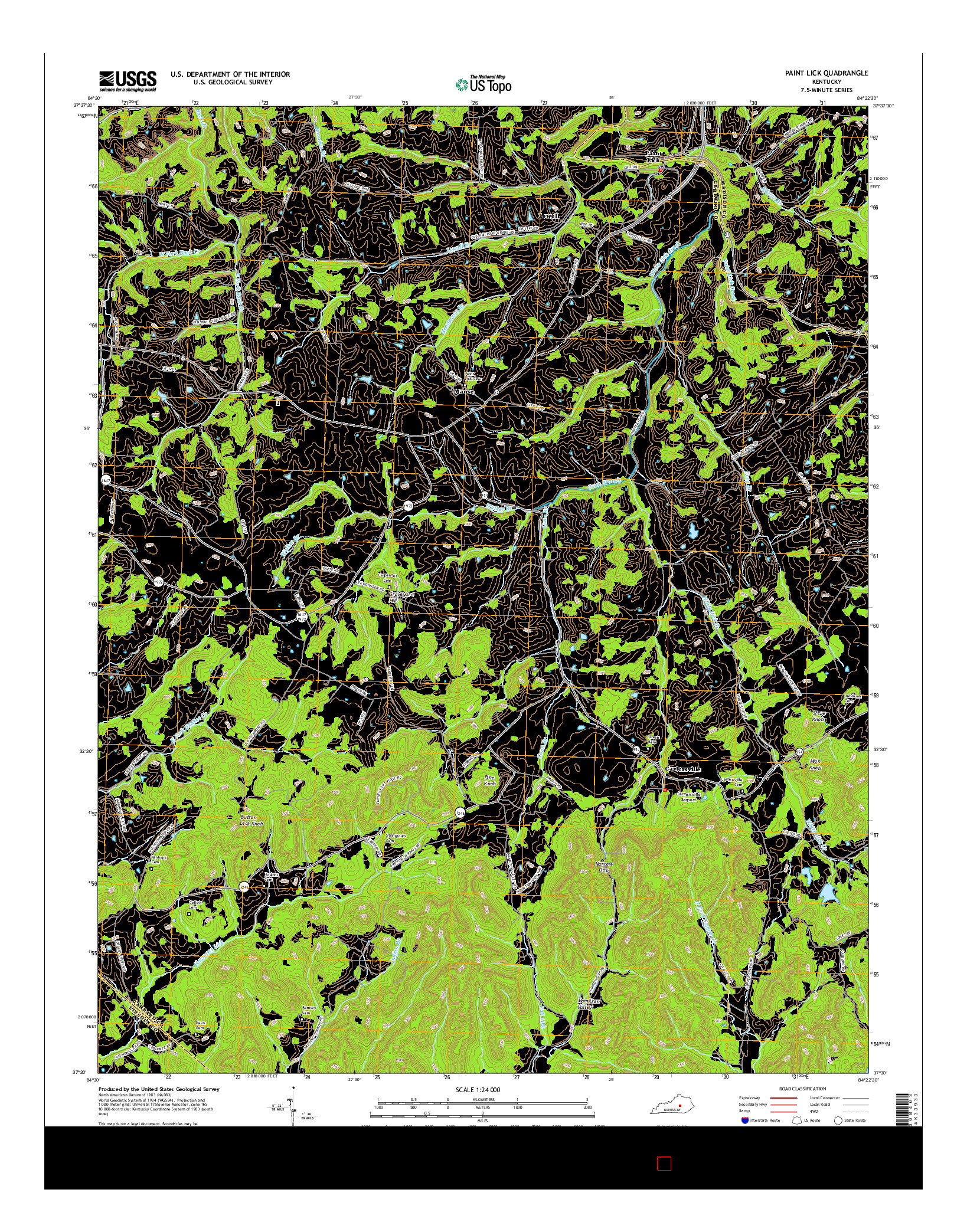 USGS US TOPO 7.5-MINUTE MAP FOR PAINT LICK, KY 2016