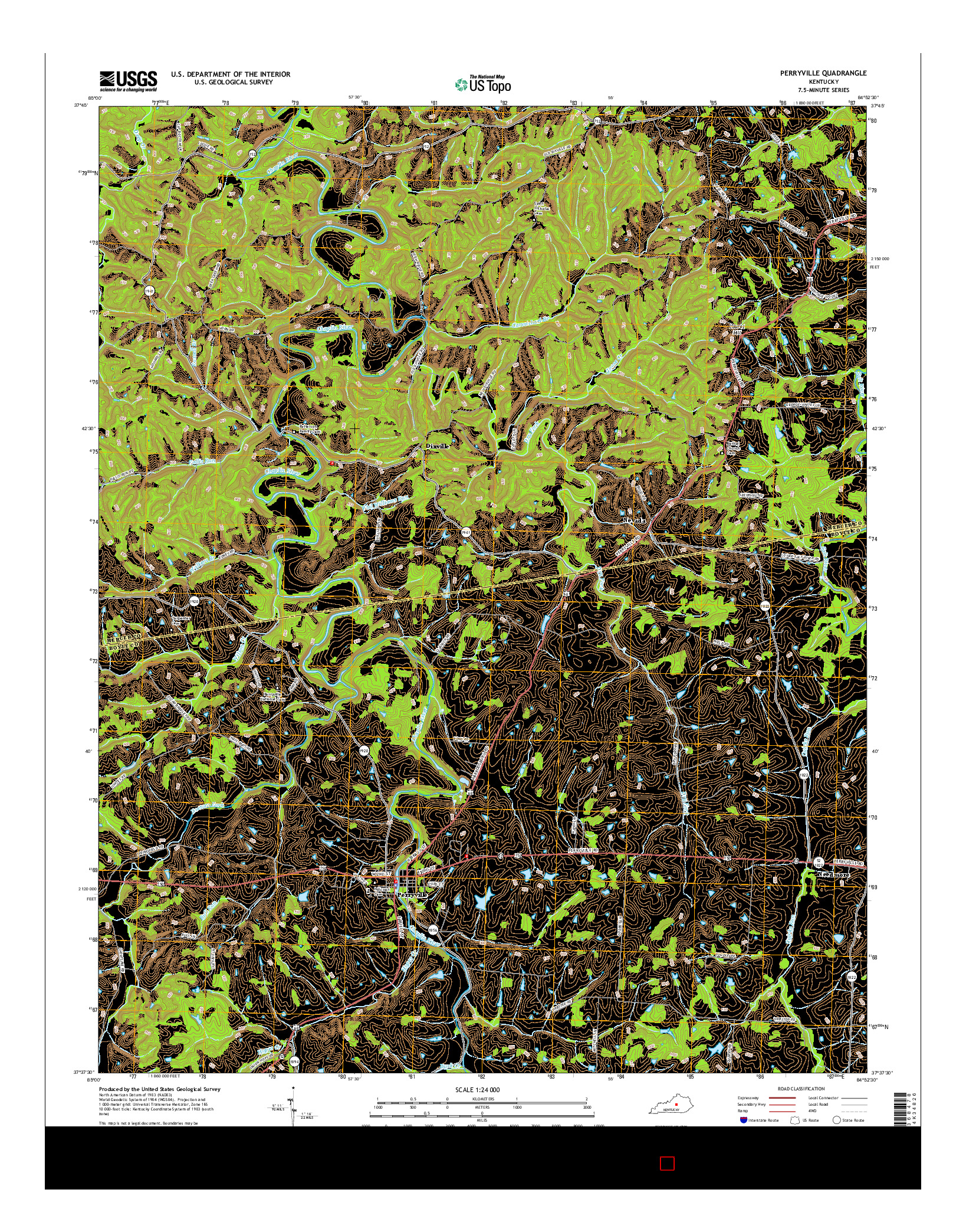 USGS US TOPO 7.5-MINUTE MAP FOR PERRYVILLE, KY 2016