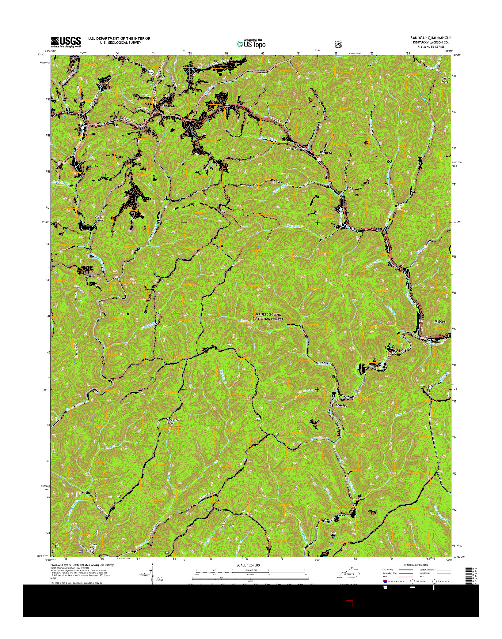 USGS US TOPO 7.5-MINUTE MAP FOR SANDGAP, KY 2016