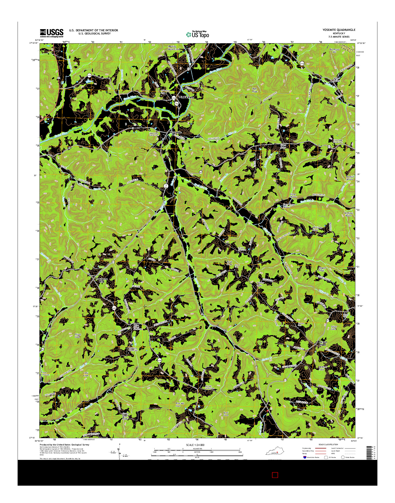 USGS US TOPO 7.5-MINUTE MAP FOR YOSEMITE, KY 2016