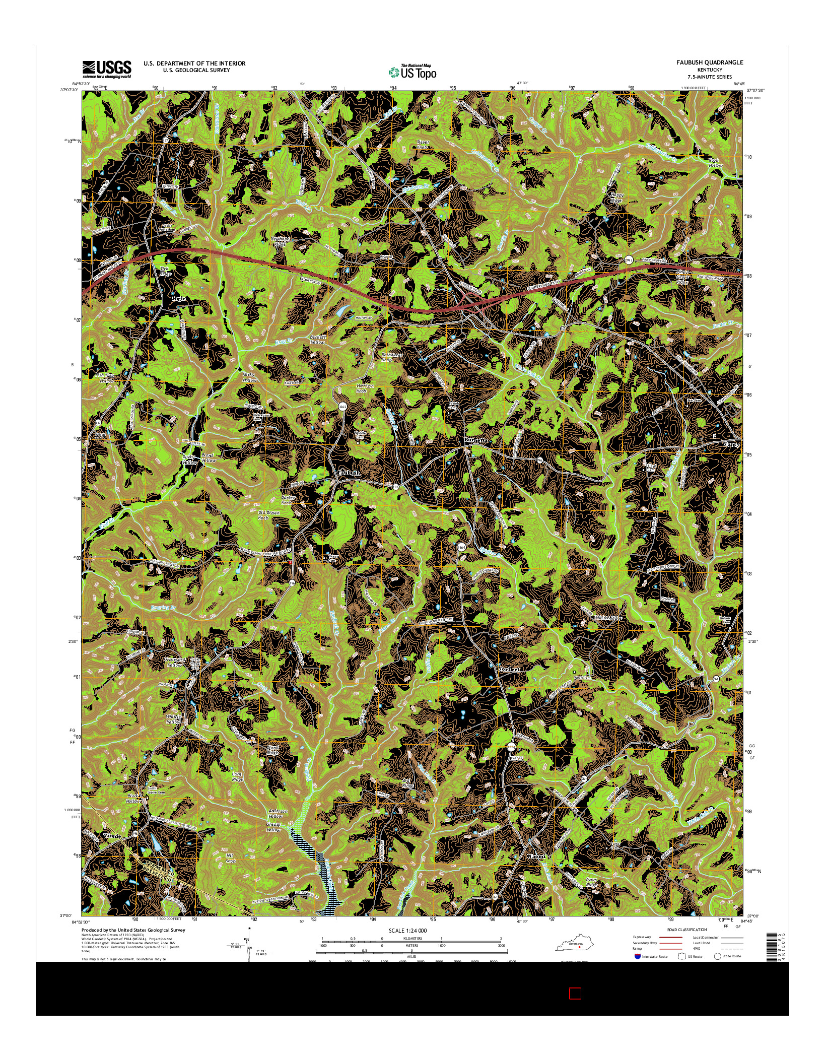 USGS US TOPO 7.5-MINUTE MAP FOR FAUBUSH, KY 2016