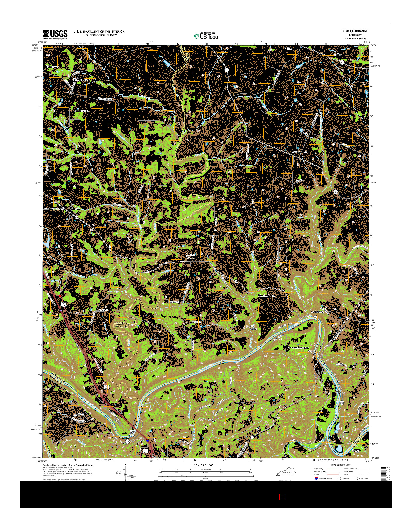 USGS US TOPO 7.5-MINUTE MAP FOR FORD, KY 2016