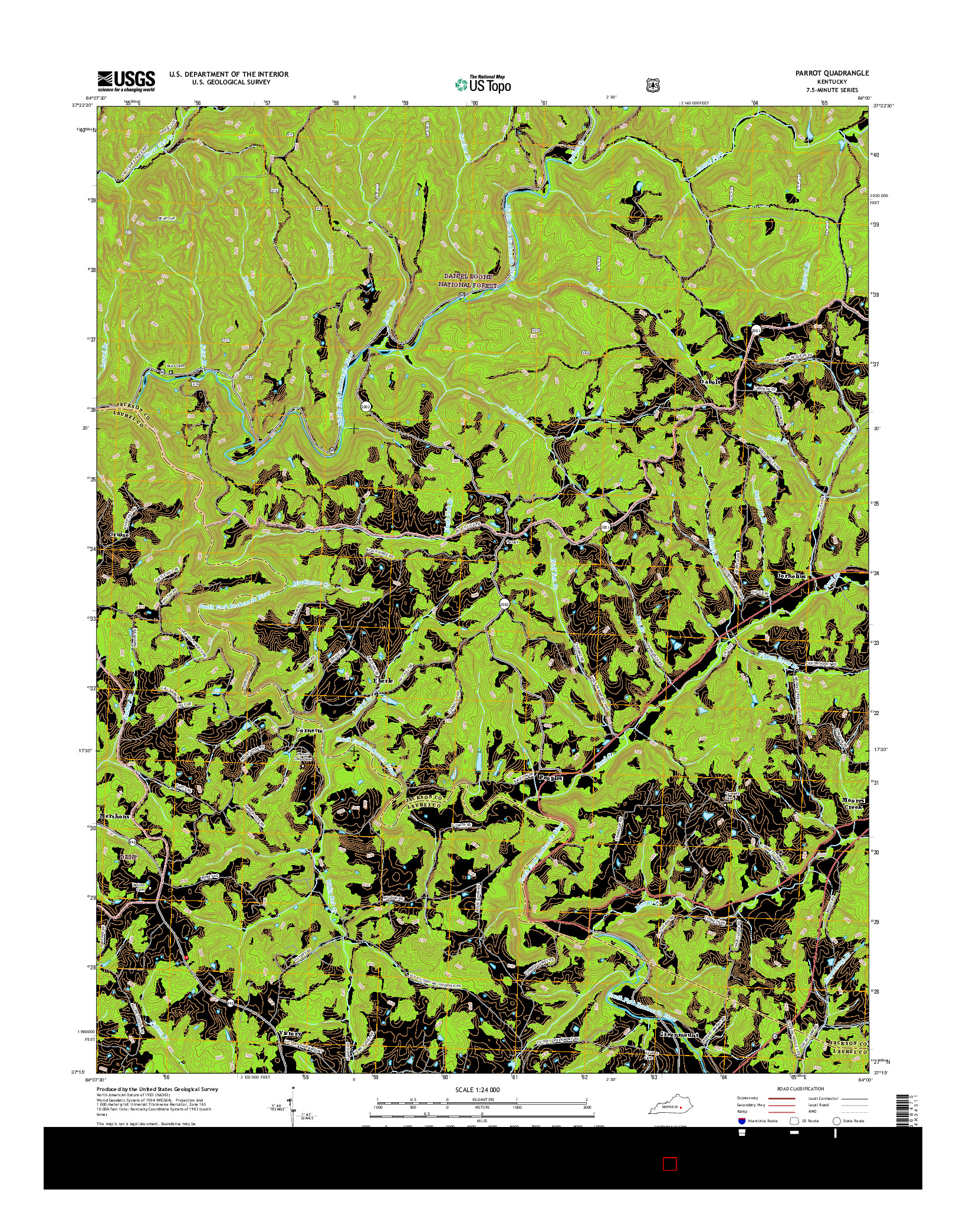 USGS US TOPO 7.5-MINUTE MAP FOR PARROT, KY 2016