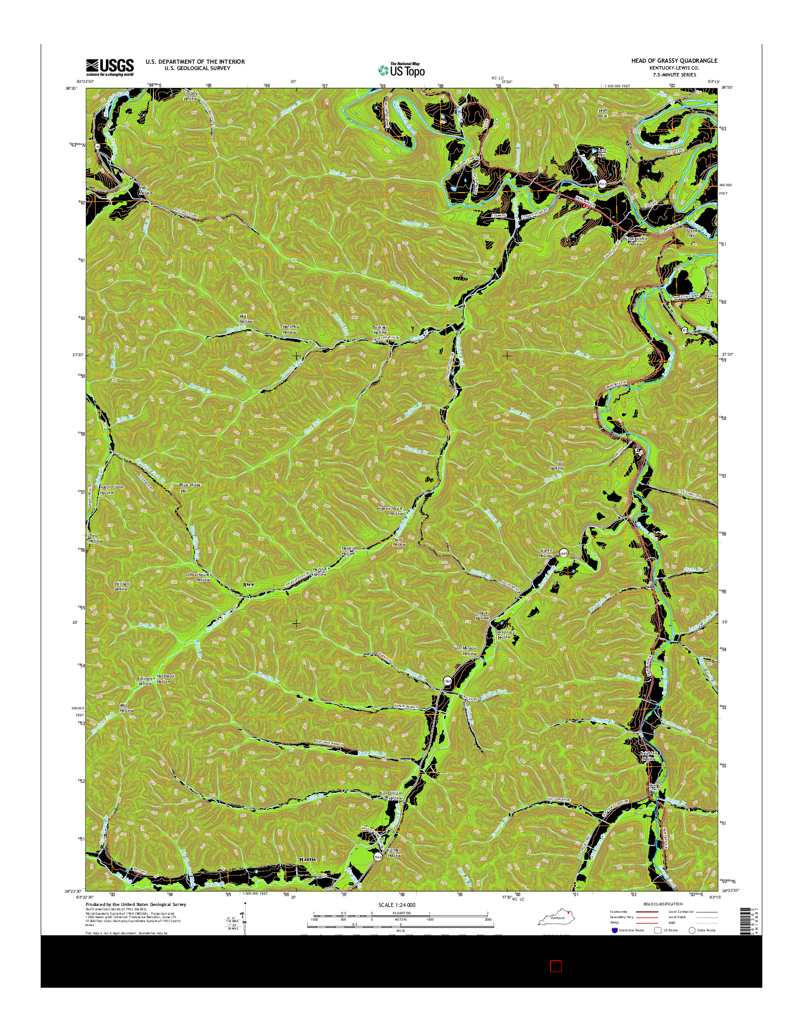 USGS US TOPO 7.5-MINUTE MAP FOR HEAD OF GRASSY, KY 2016