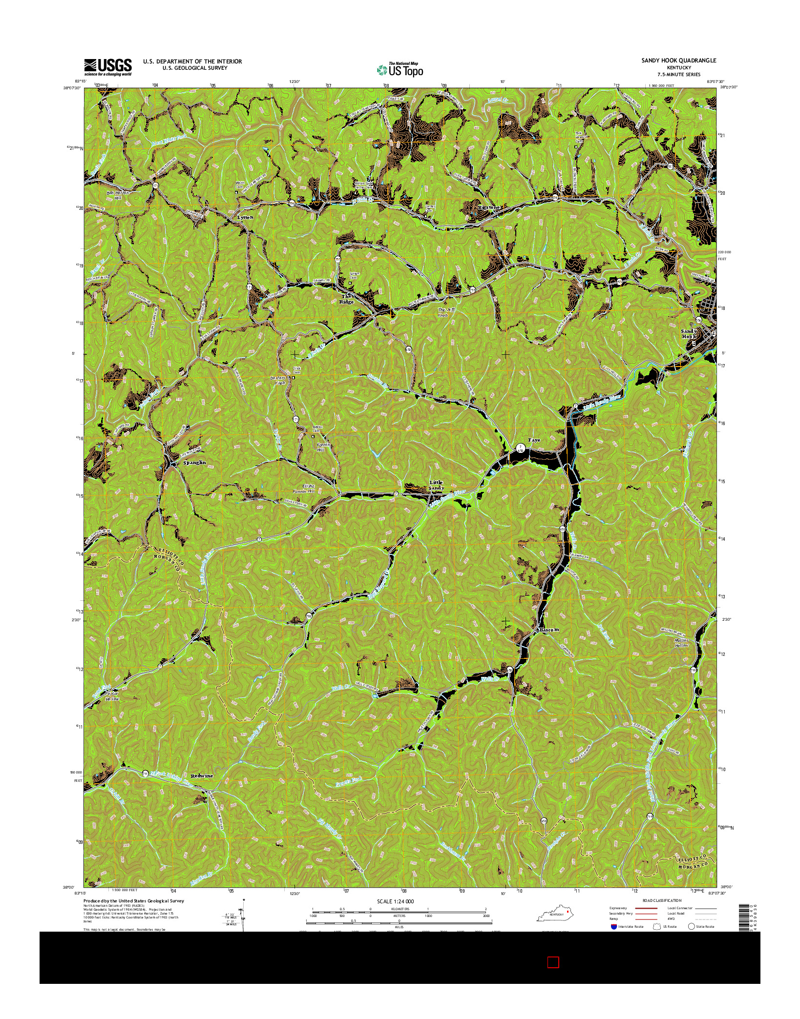 USGS US TOPO 7.5-MINUTE MAP FOR SANDY HOOK, KY 2016