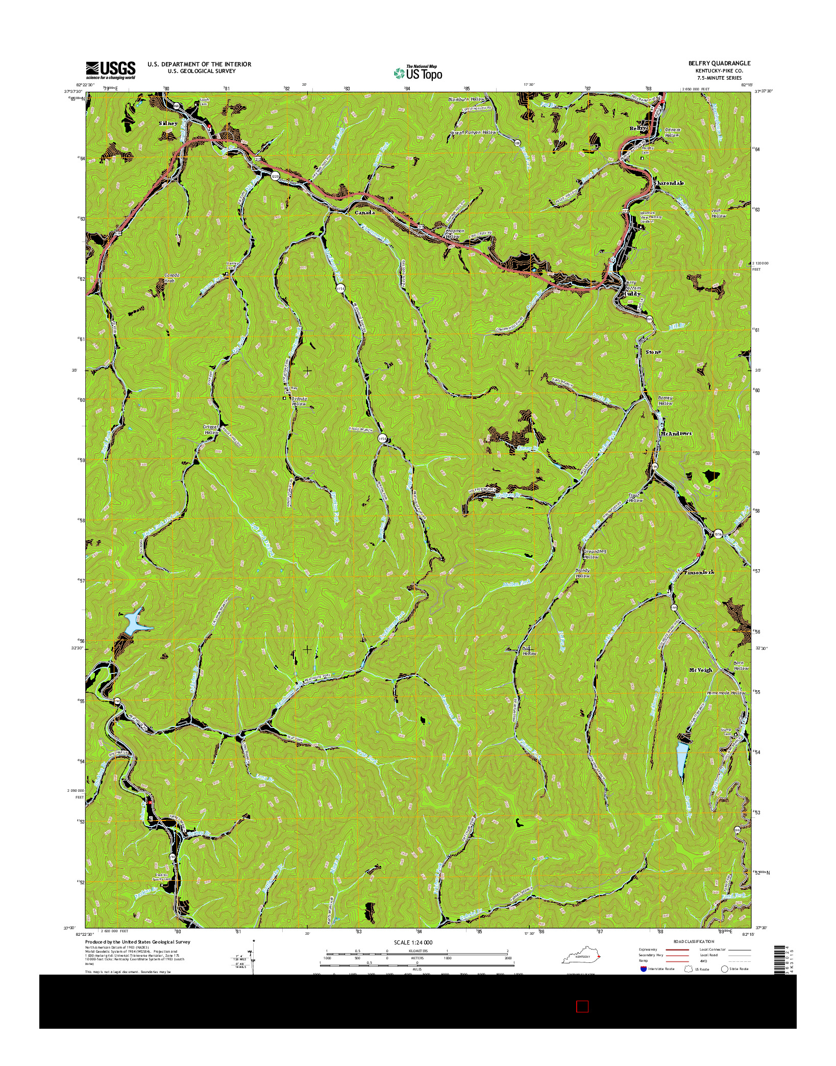 USGS US TOPO 7.5-MINUTE MAP FOR BELFRY, KY 2016