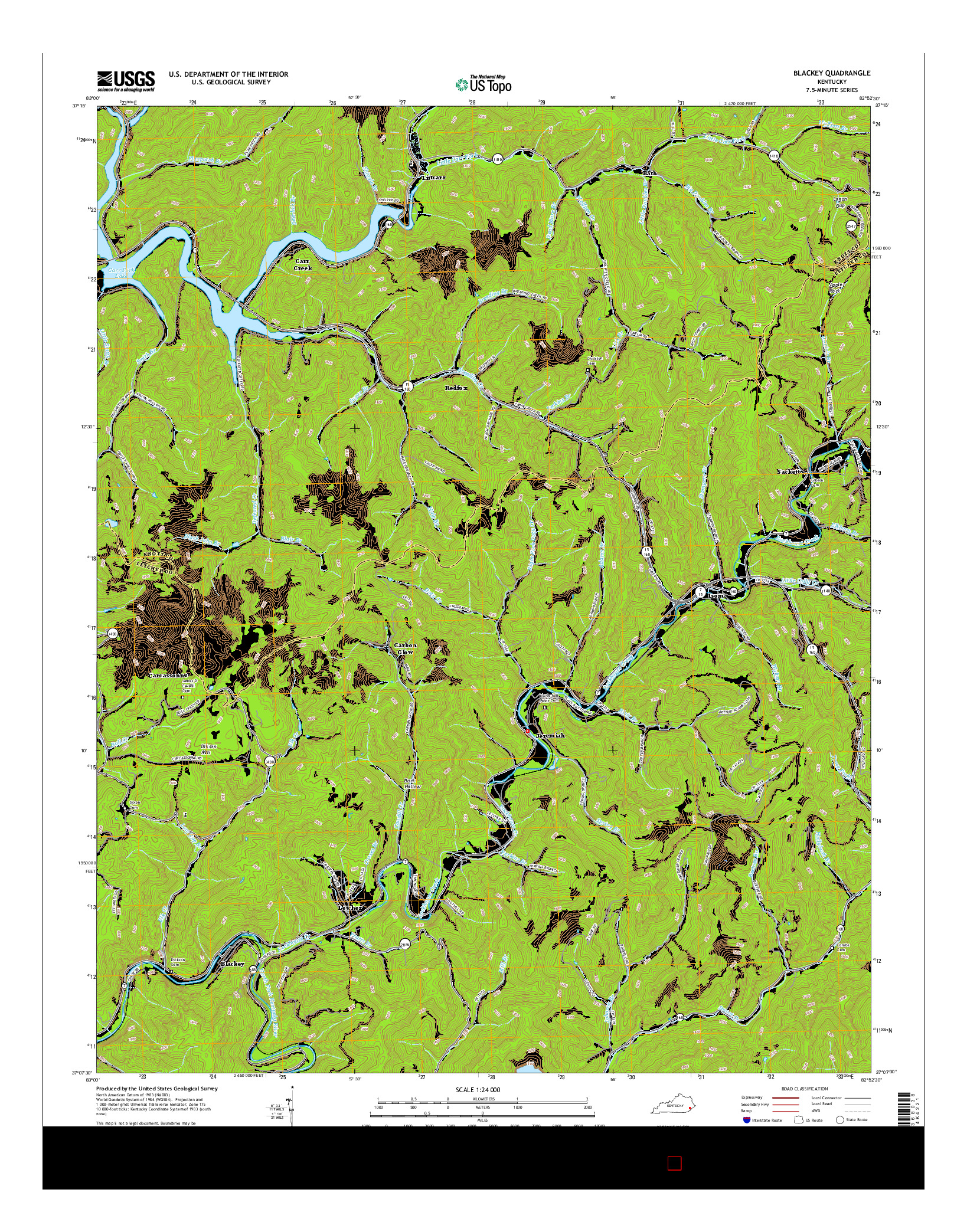 USGS US TOPO 7.5-MINUTE MAP FOR BLACKEY, KY 2016