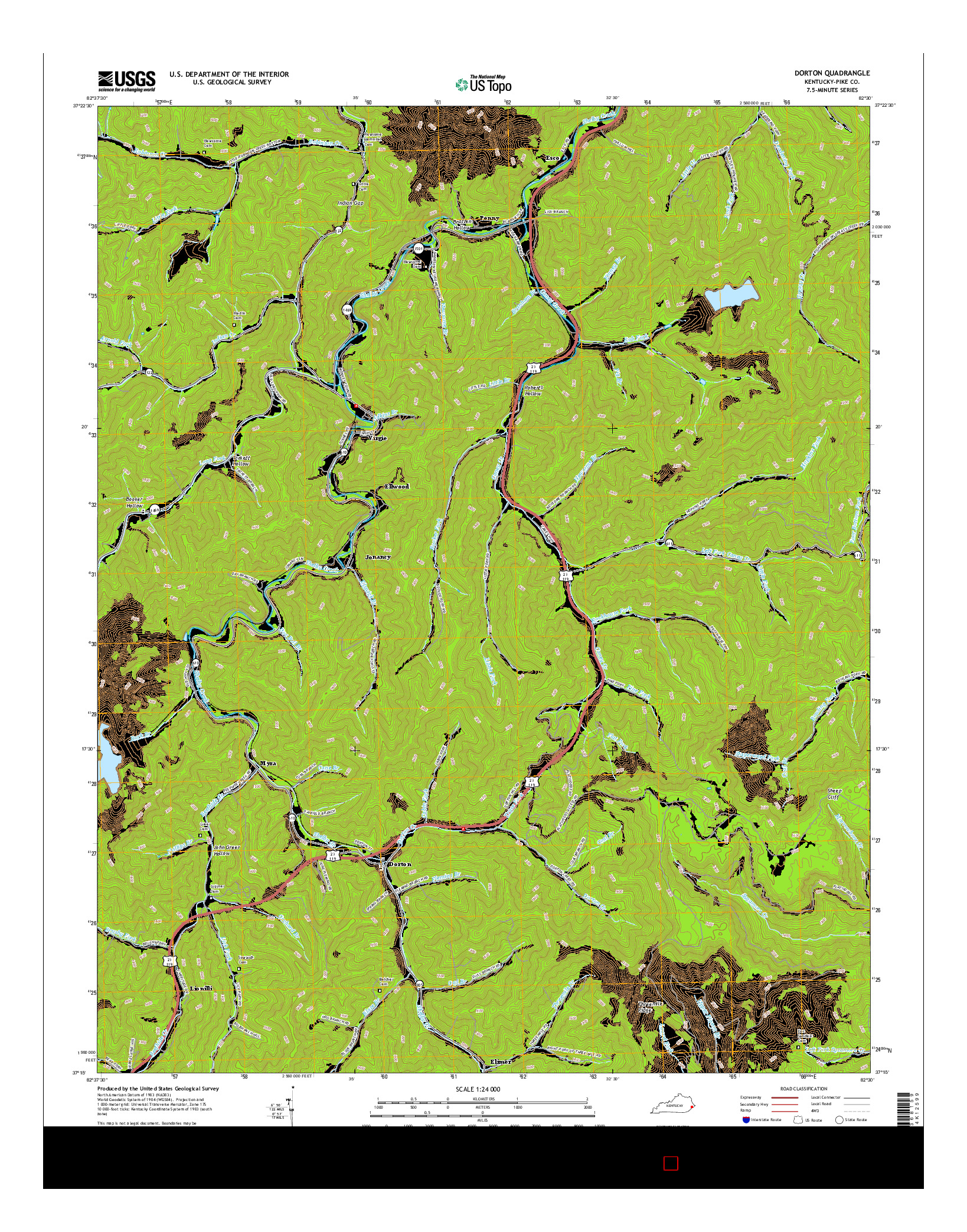 USGS US TOPO 7.5-MINUTE MAP FOR DORTON, KY 2016