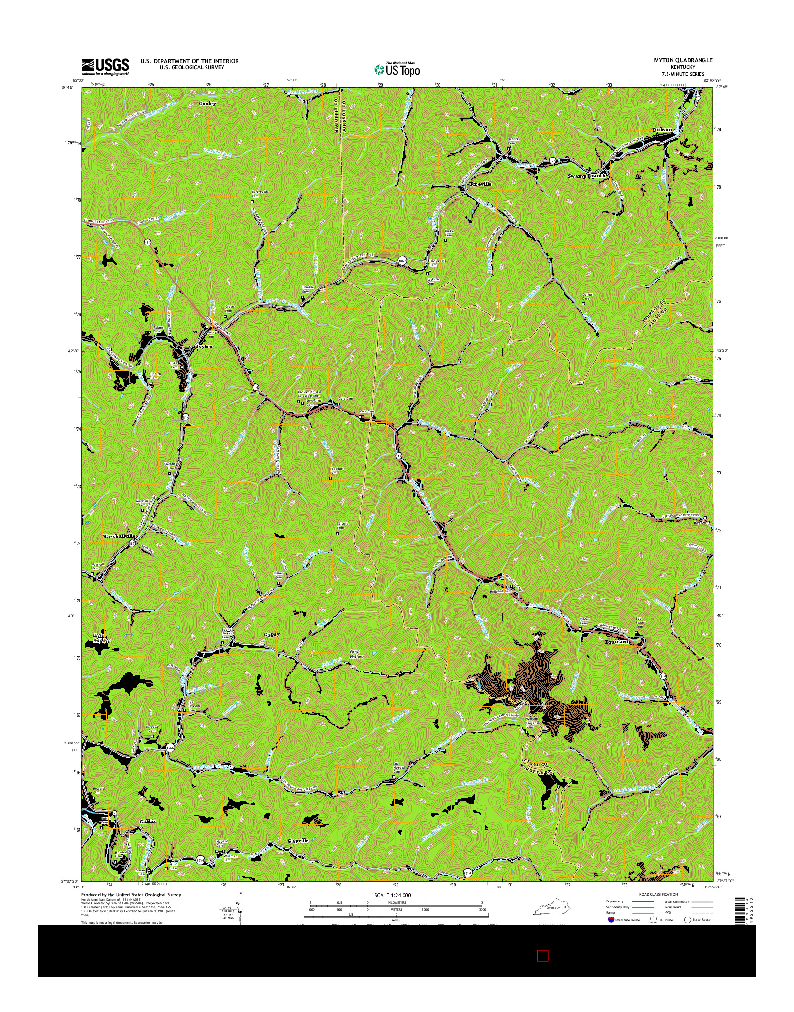 USGS US TOPO 7.5-MINUTE MAP FOR IVYTON, KY 2016