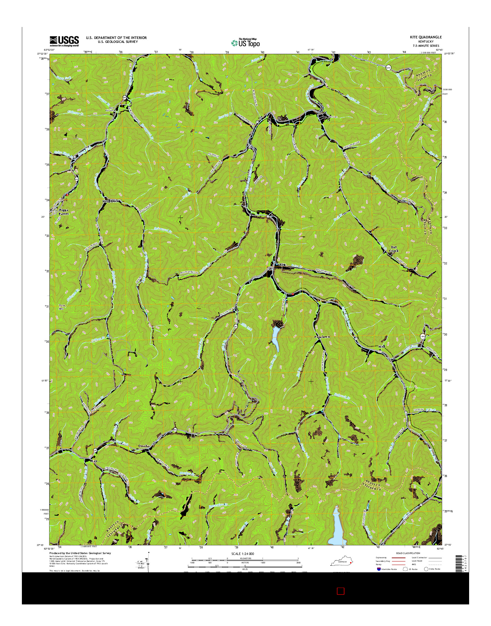 USGS US TOPO 7.5-MINUTE MAP FOR KITE, KY 2016