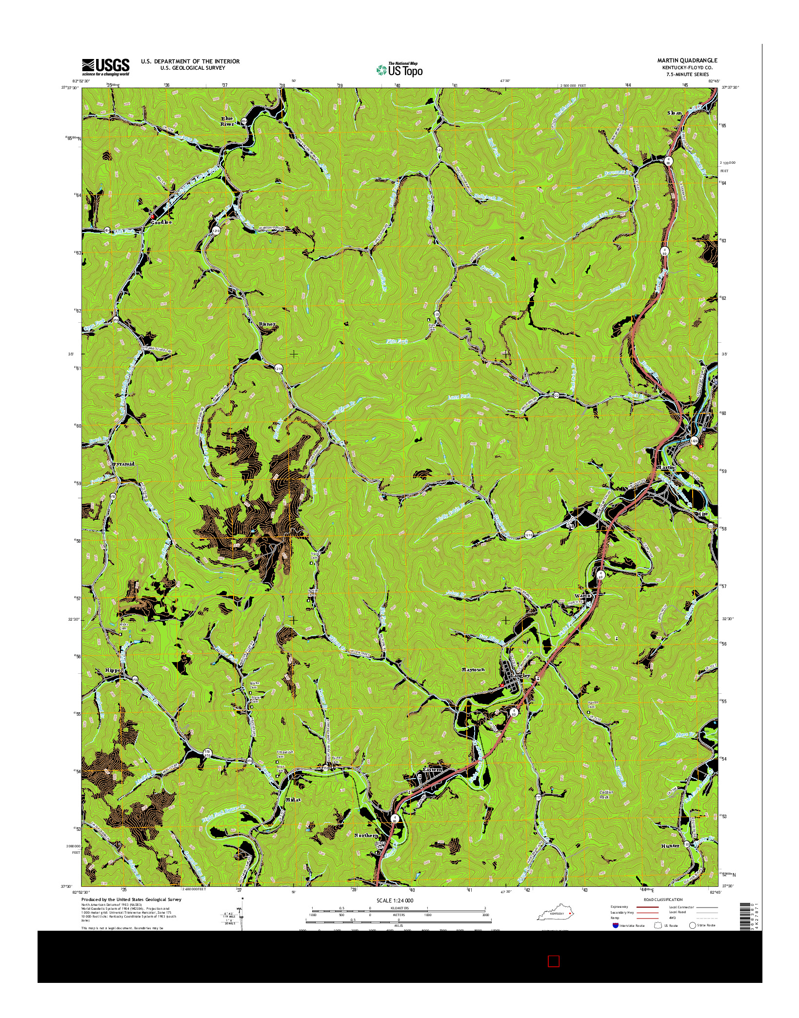 USGS US TOPO 7.5-MINUTE MAP FOR MARTIN, KY 2016