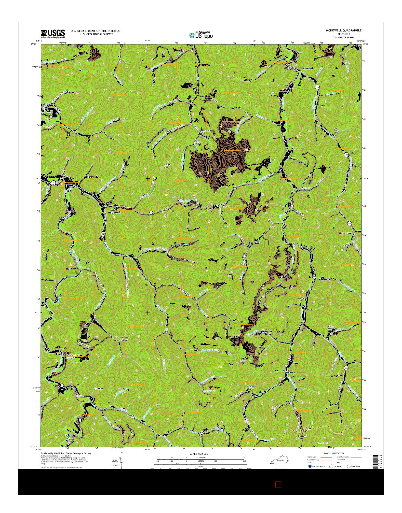 USGS US TOPO 7.5-MINUTE MAP FOR MCDOWELL, KY 2016
