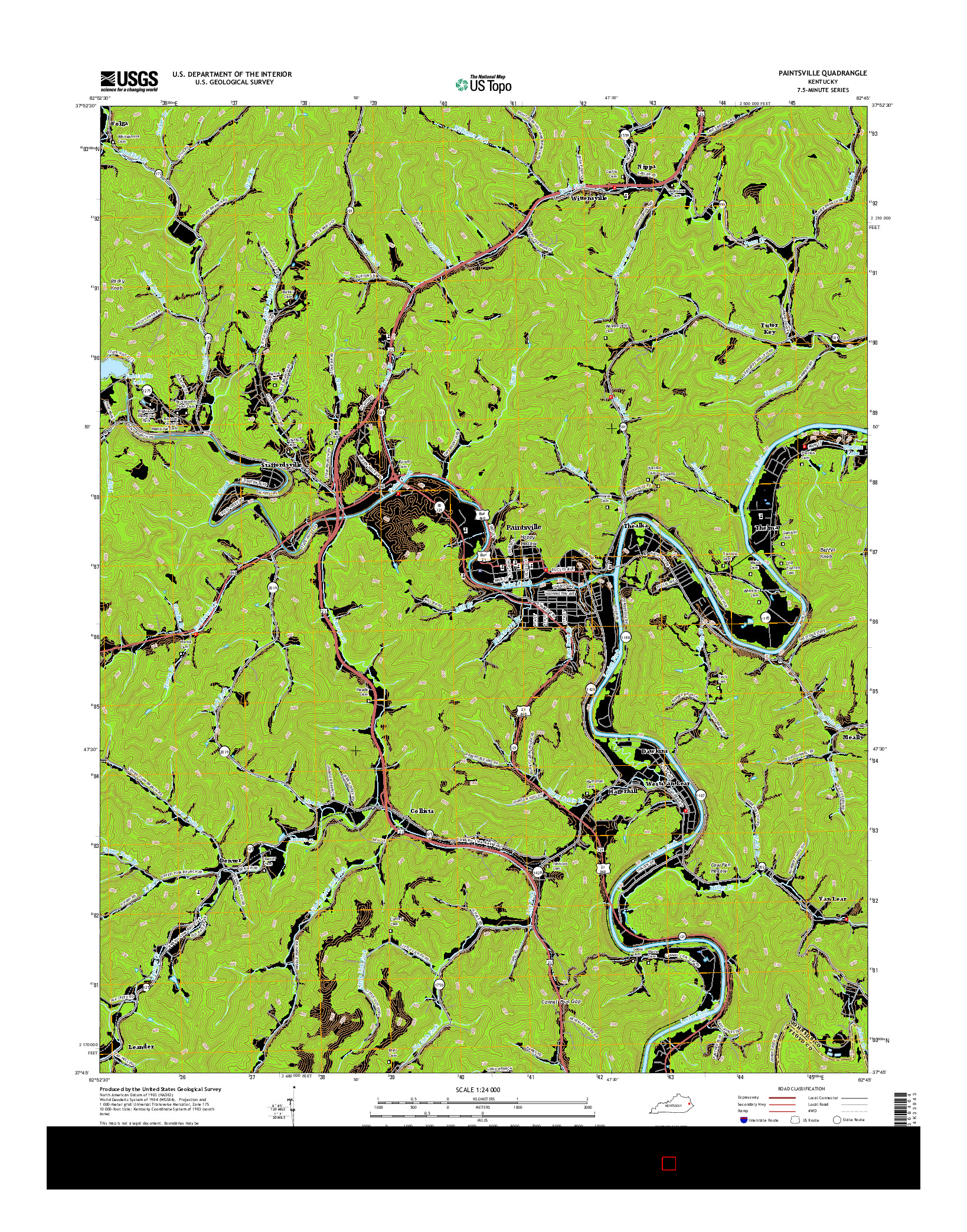 USGS US TOPO 7.5-MINUTE MAP FOR PAINTSVILLE, KY 2016