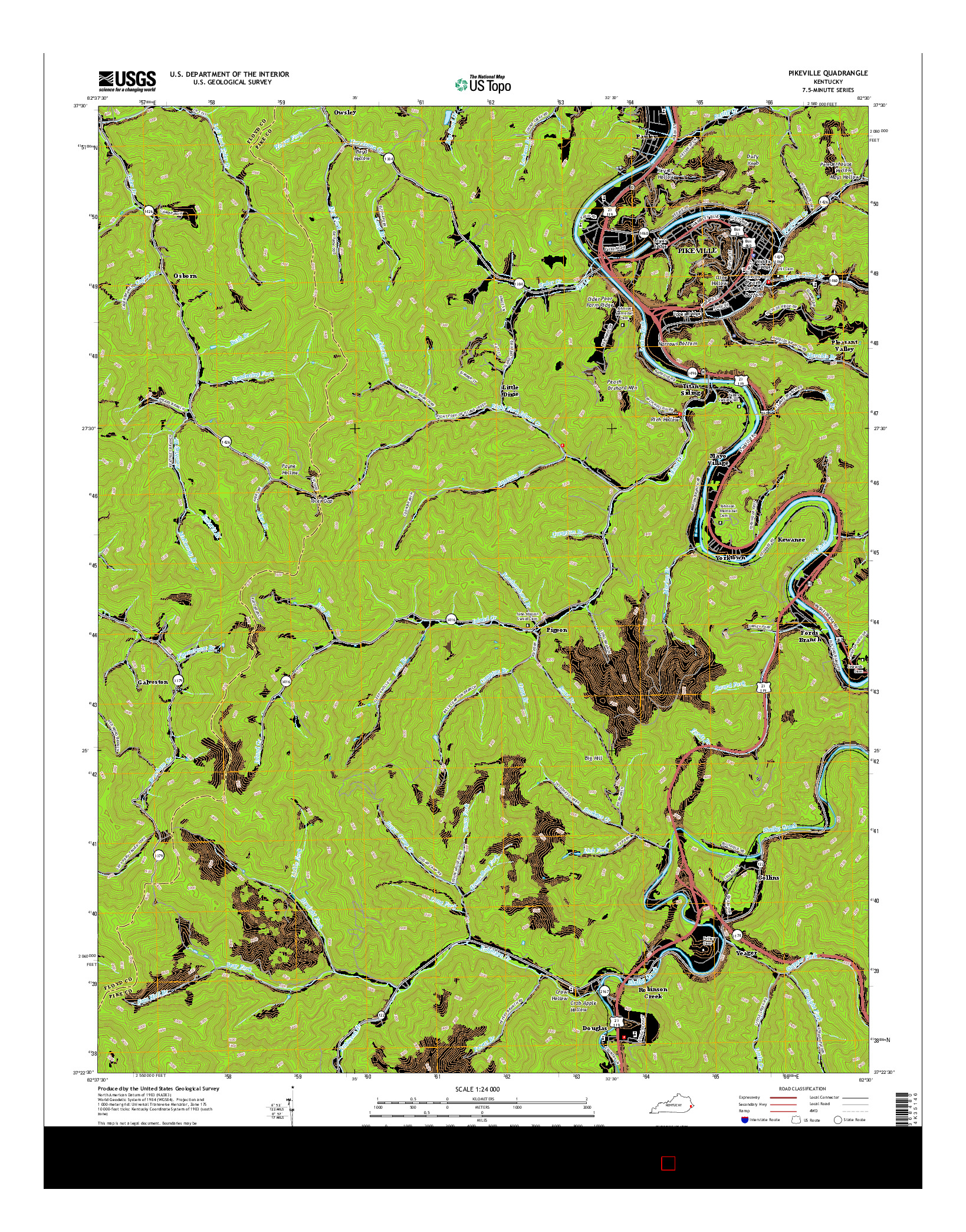 USGS US TOPO 7.5-MINUTE MAP FOR PIKEVILLE, KY 2016