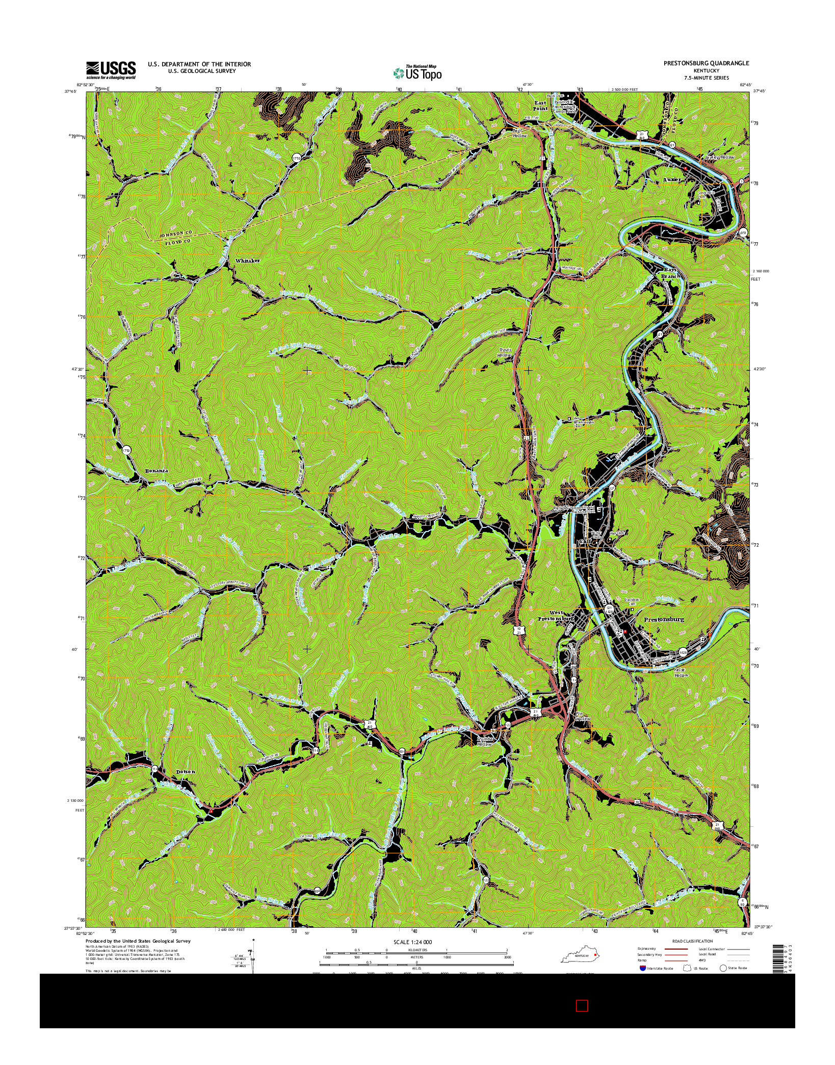 USGS US TOPO 7.5-MINUTE MAP FOR PRESTONSBURG, KY 2016