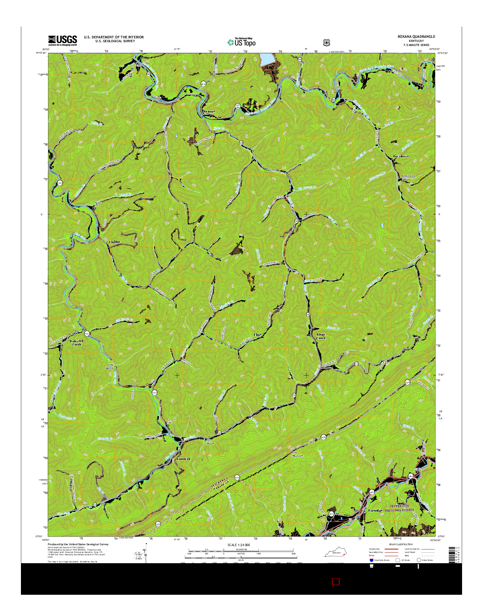USGS US TOPO 7.5-MINUTE MAP FOR ROXANA, KY 2016