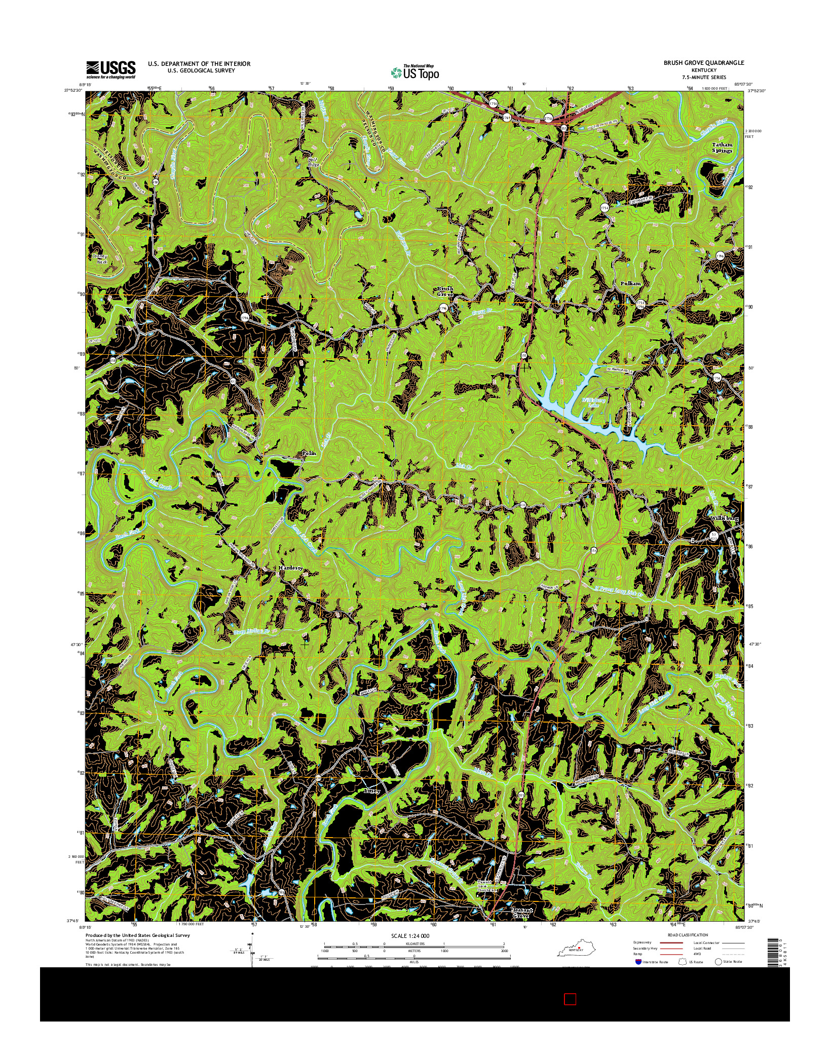 USGS US TOPO 7.5-MINUTE MAP FOR BRUSH GROVE, KY 2016