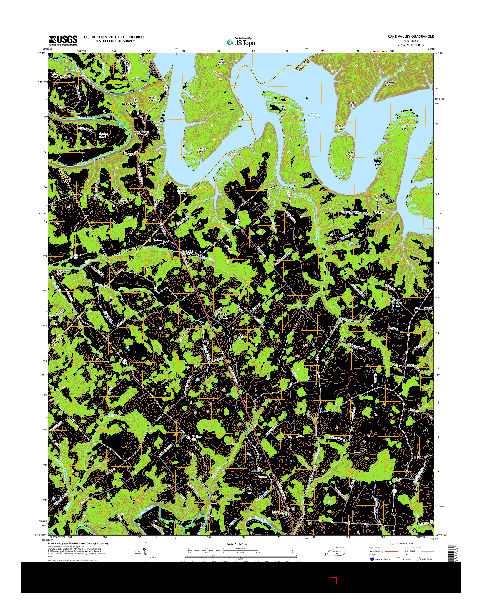 USGS US TOPO 7.5-MINUTE MAP FOR CANE VALLEY, KY 2016