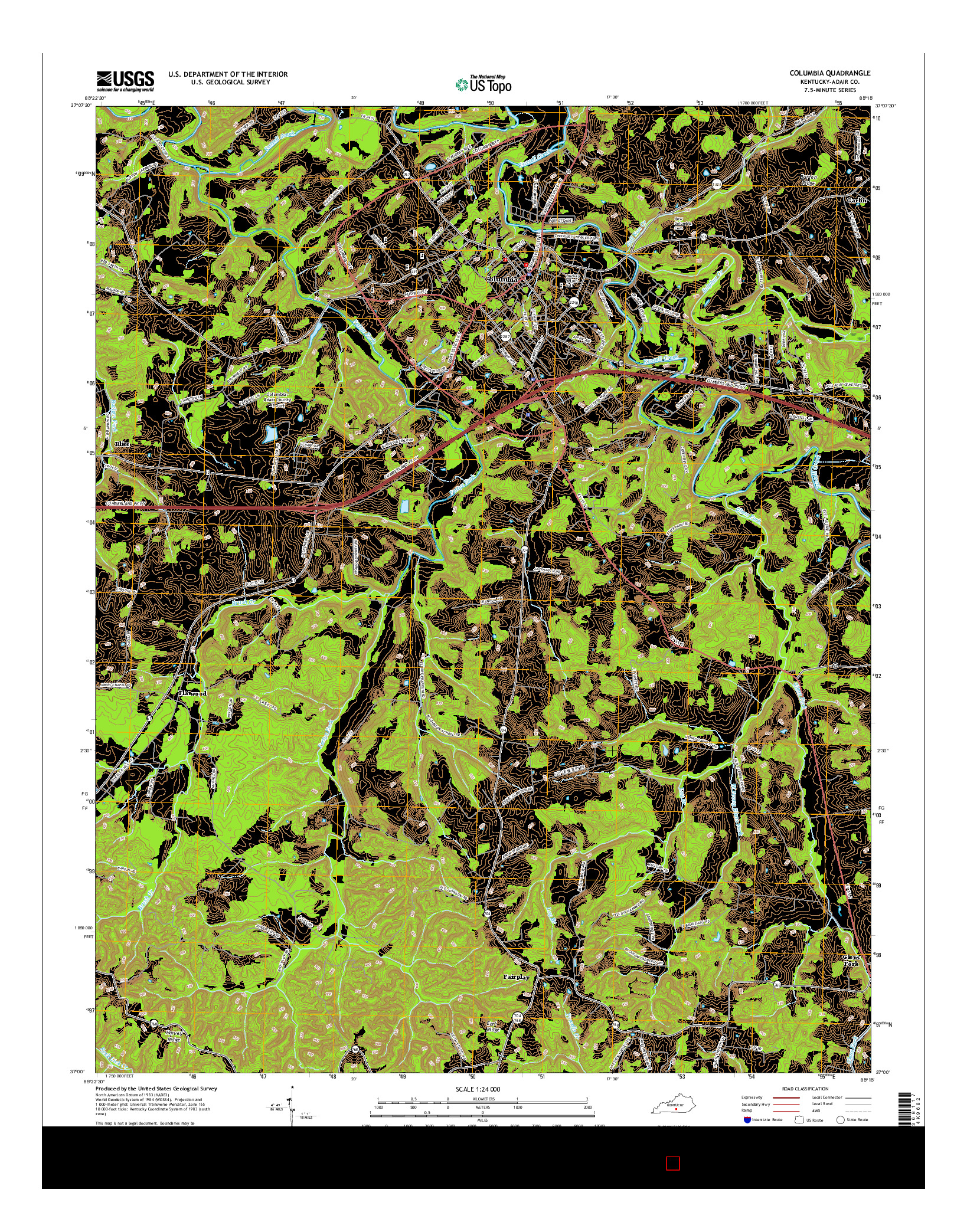 USGS US TOPO 7.5-MINUTE MAP FOR COLUMBIA, KY 2016