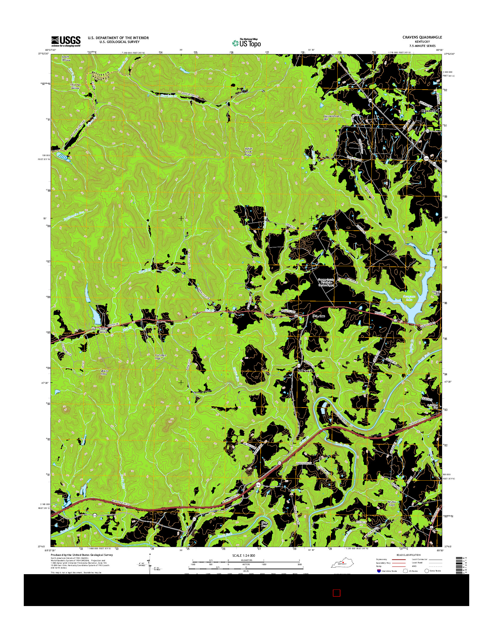 USGS US TOPO 7.5-MINUTE MAP FOR CRAVENS, KY 2016