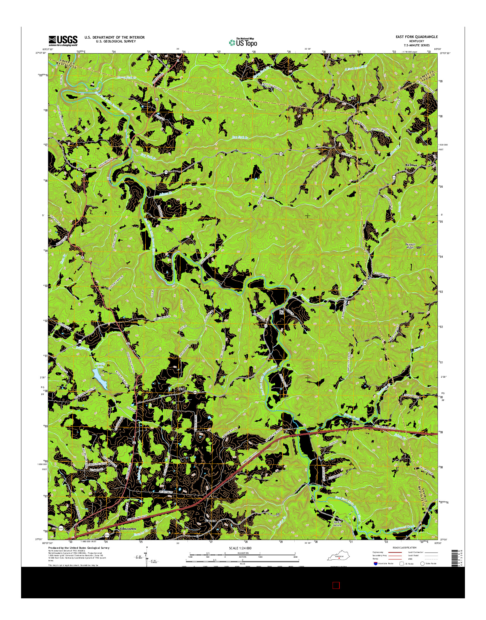 USGS US TOPO 7.5-MINUTE MAP FOR EAST FORK, KY 2016