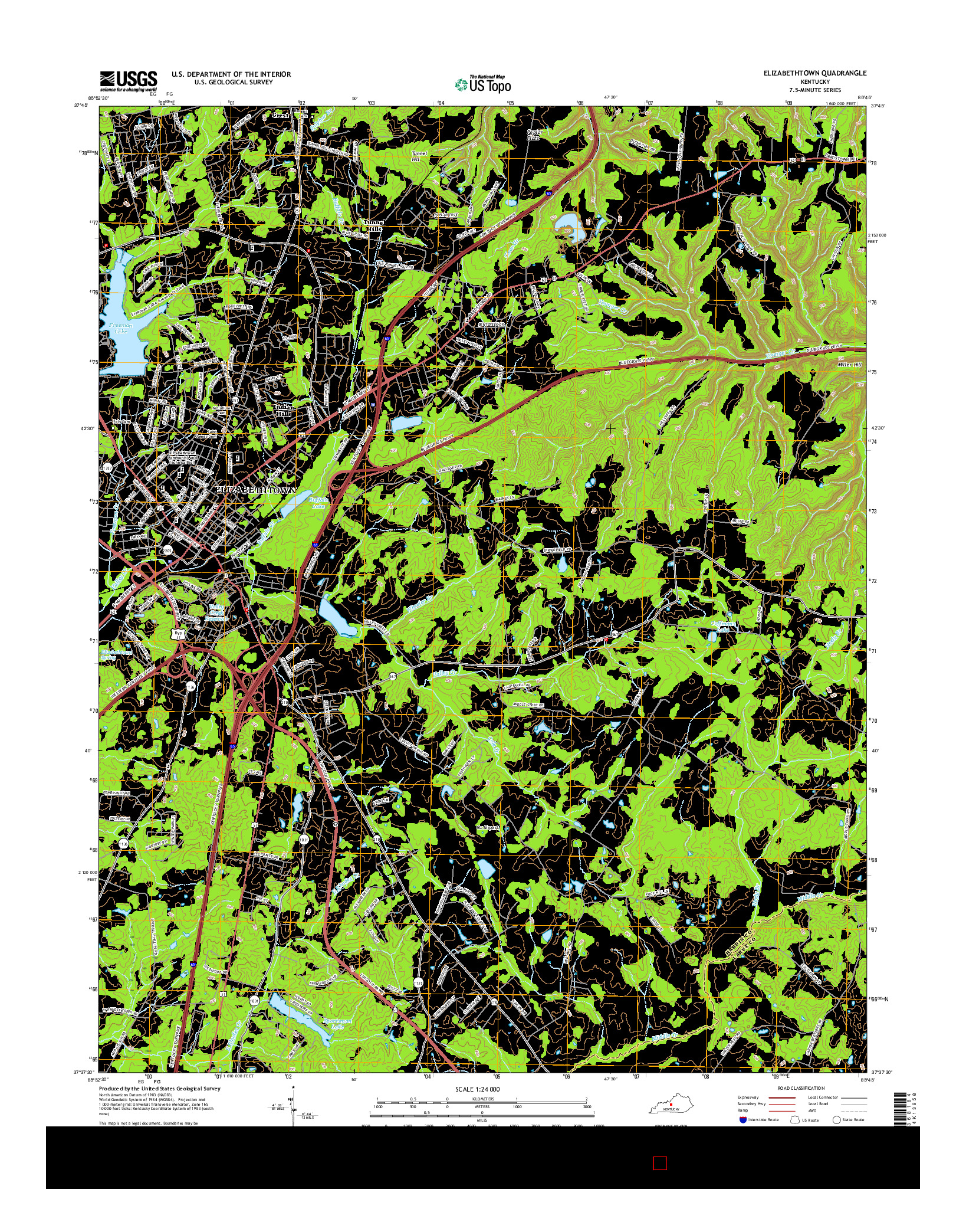 USGS US TOPO 7.5-MINUTE MAP FOR ELIZABETHTOWN, KY 2016