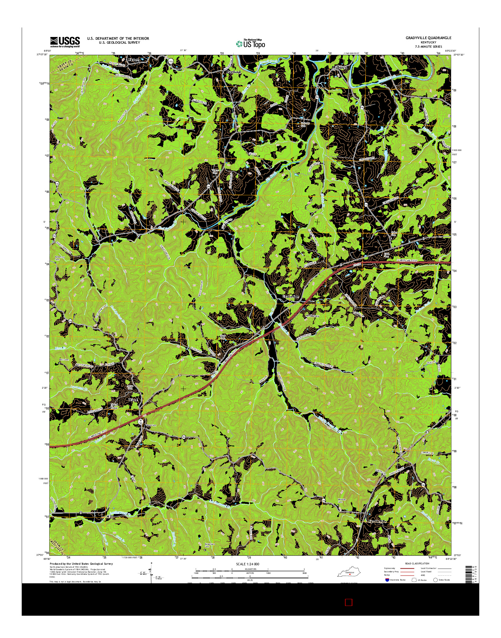 USGS US TOPO 7.5-MINUTE MAP FOR GRADYVILLE, KY 2016