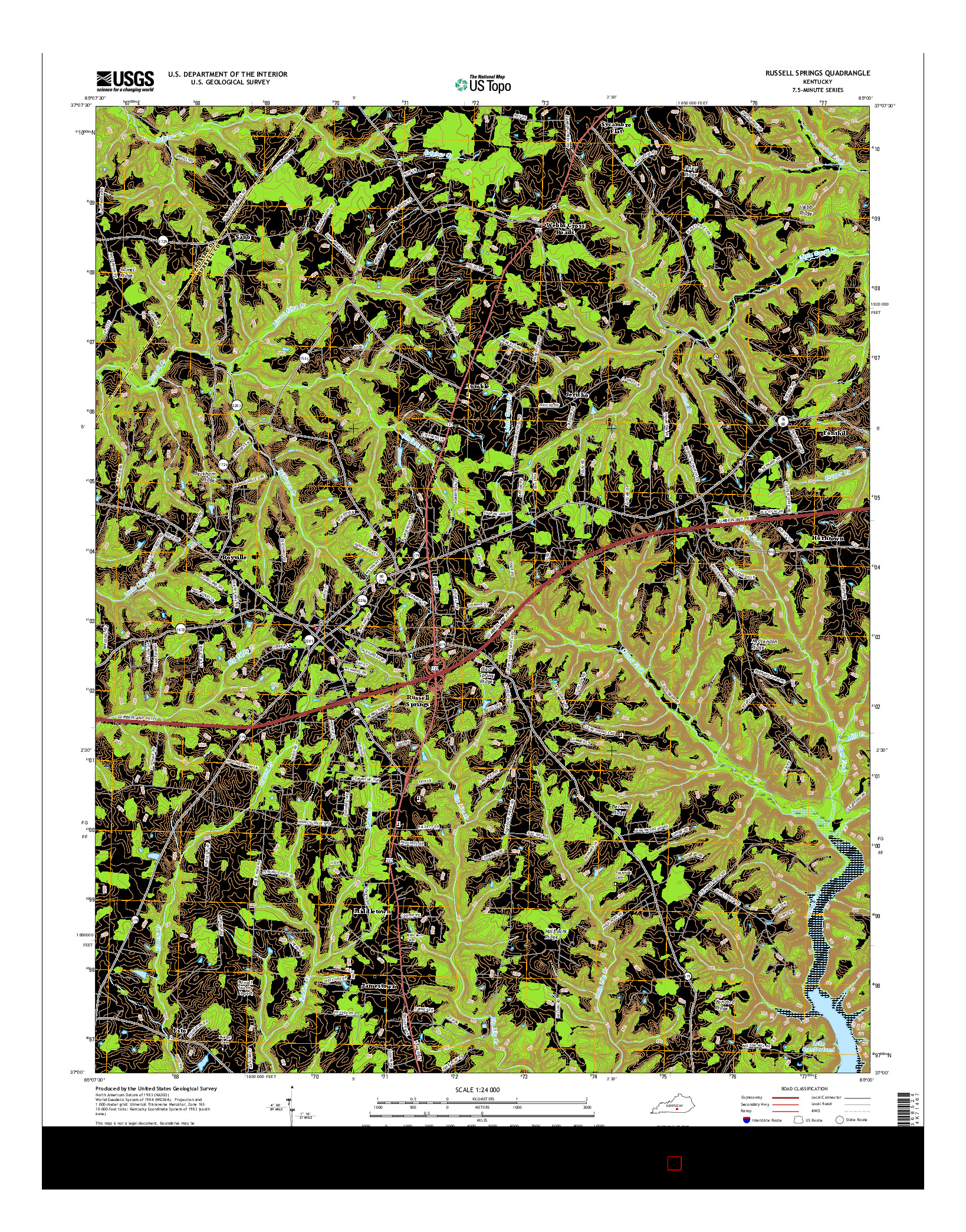 USGS US TOPO 7.5-MINUTE MAP FOR RUSSELL SPRINGS, KY 2016