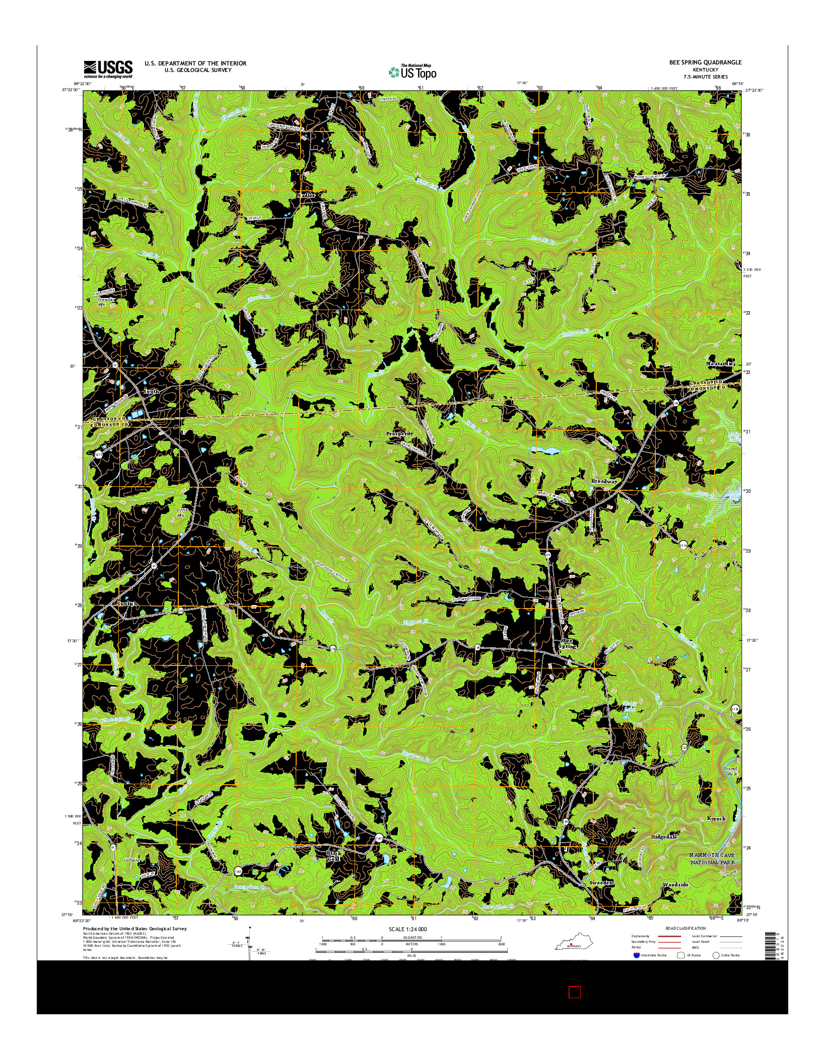 USGS US TOPO 7.5-MINUTE MAP FOR BEE SPRING, KY 2016