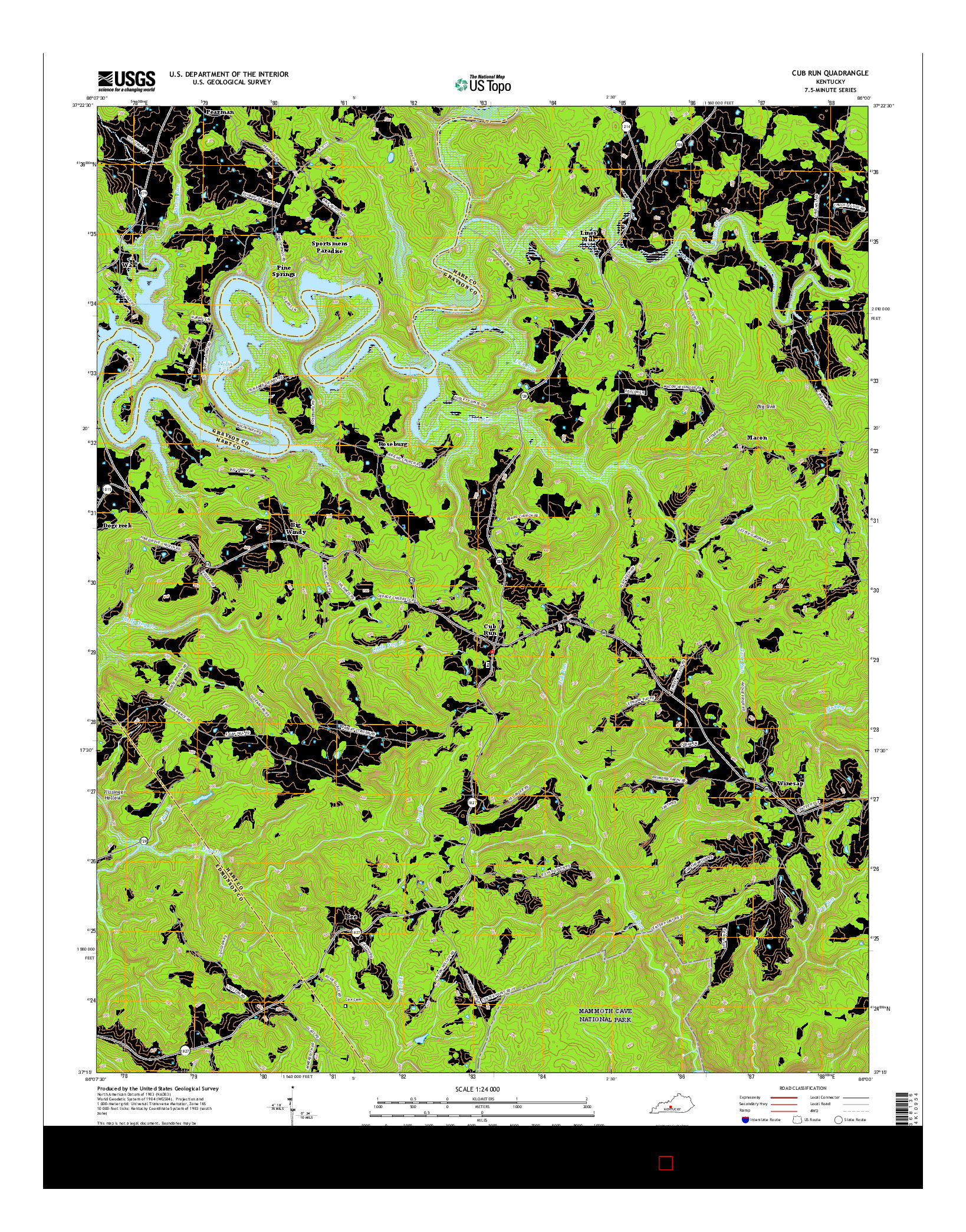 USGS US TOPO 7.5-MINUTE MAP FOR CUB RUN, KY 2016