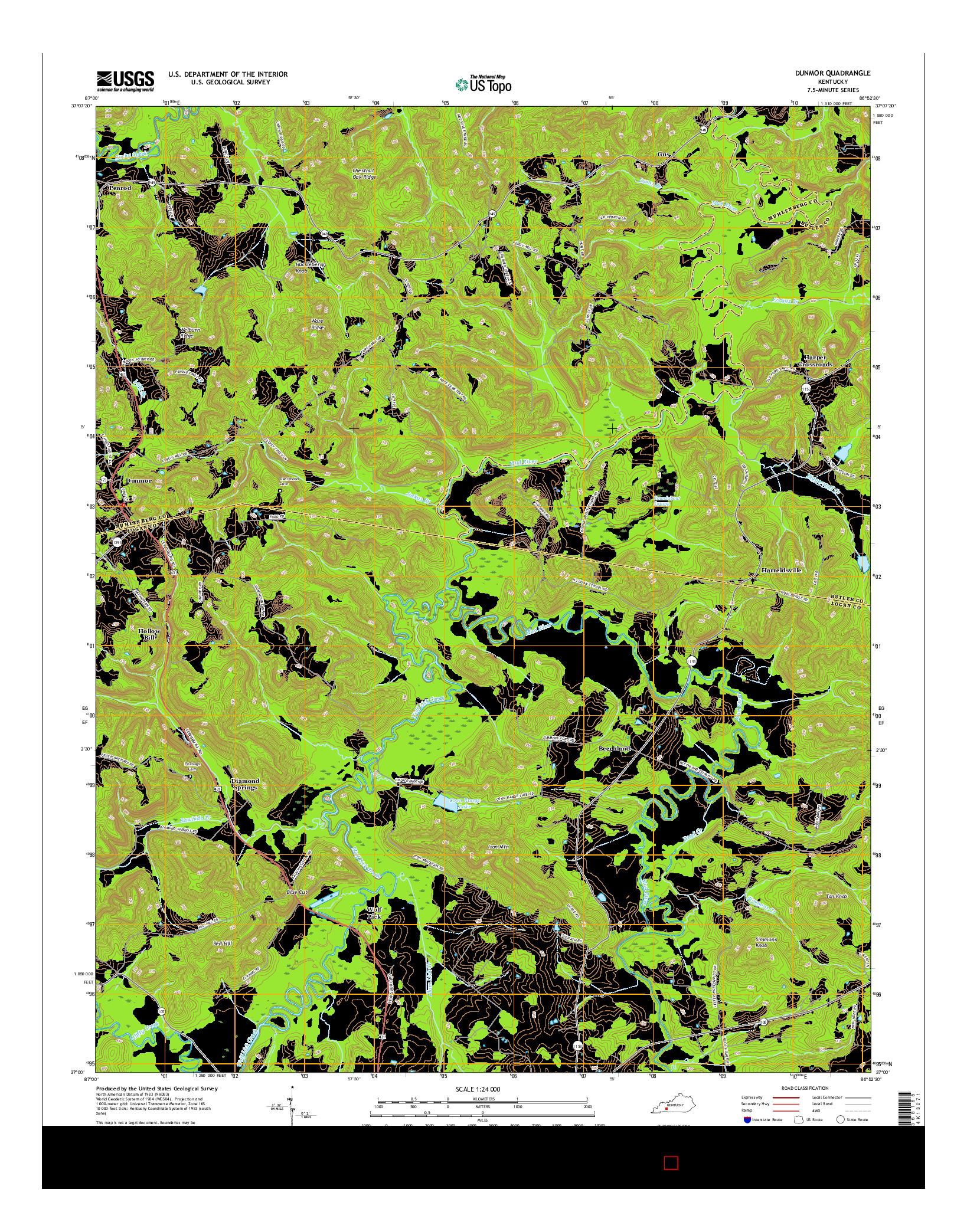 USGS US TOPO 7.5-MINUTE MAP FOR DUNMOR, KY 2016