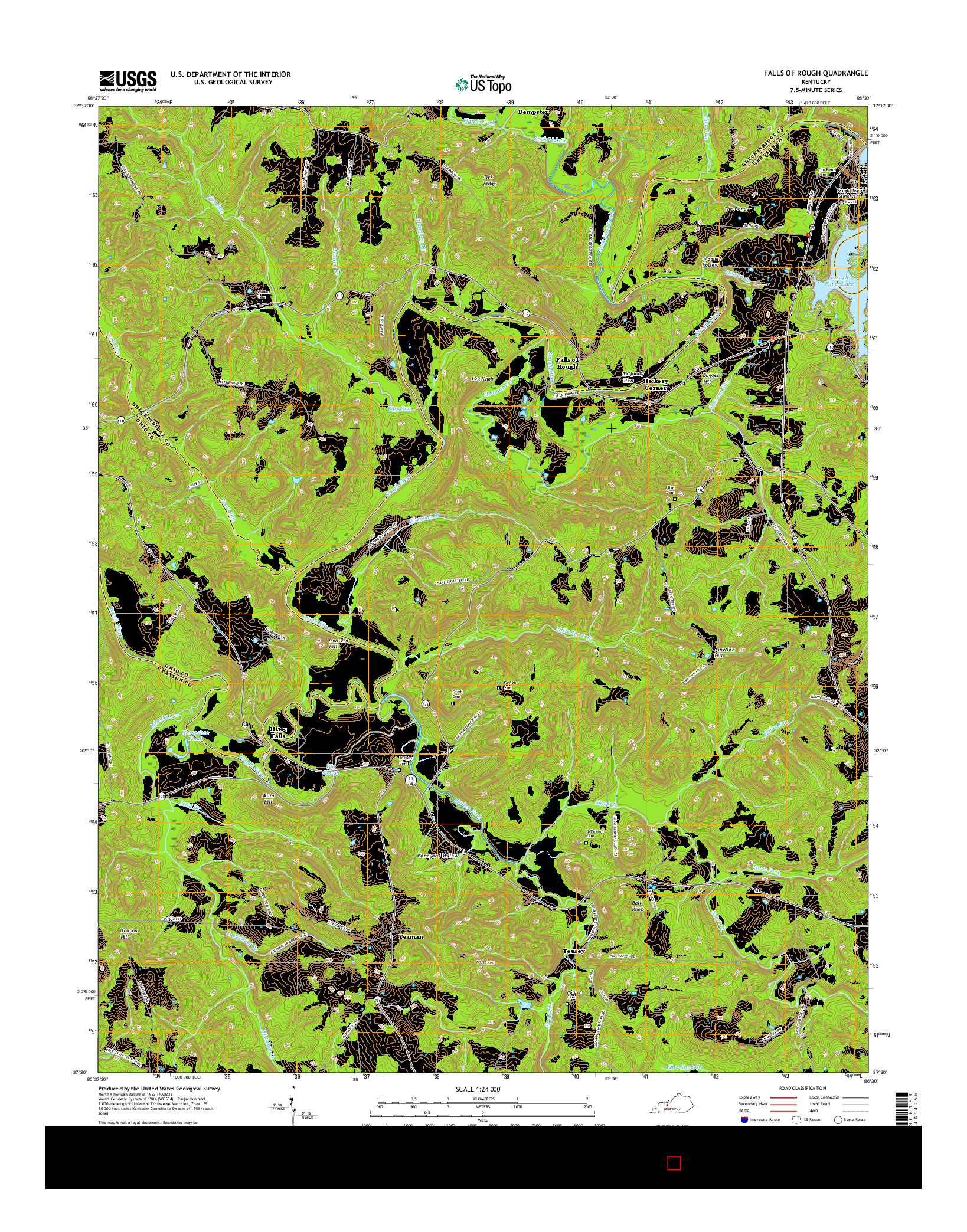 USGS US TOPO 7.5-MINUTE MAP FOR FALLS OF ROUGH, KY 2016