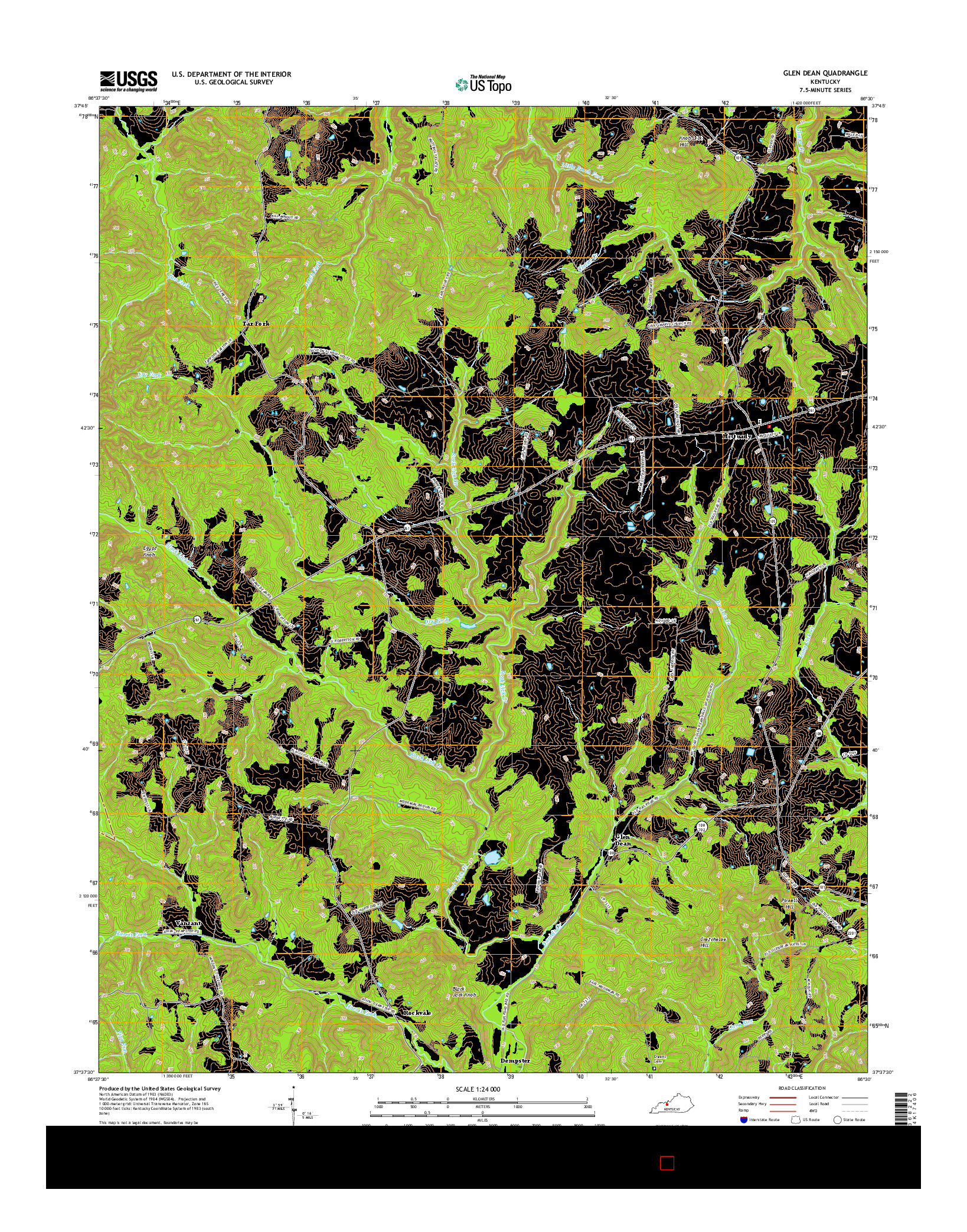 USGS US TOPO 7.5-MINUTE MAP FOR GLEN DEAN, KY 2016