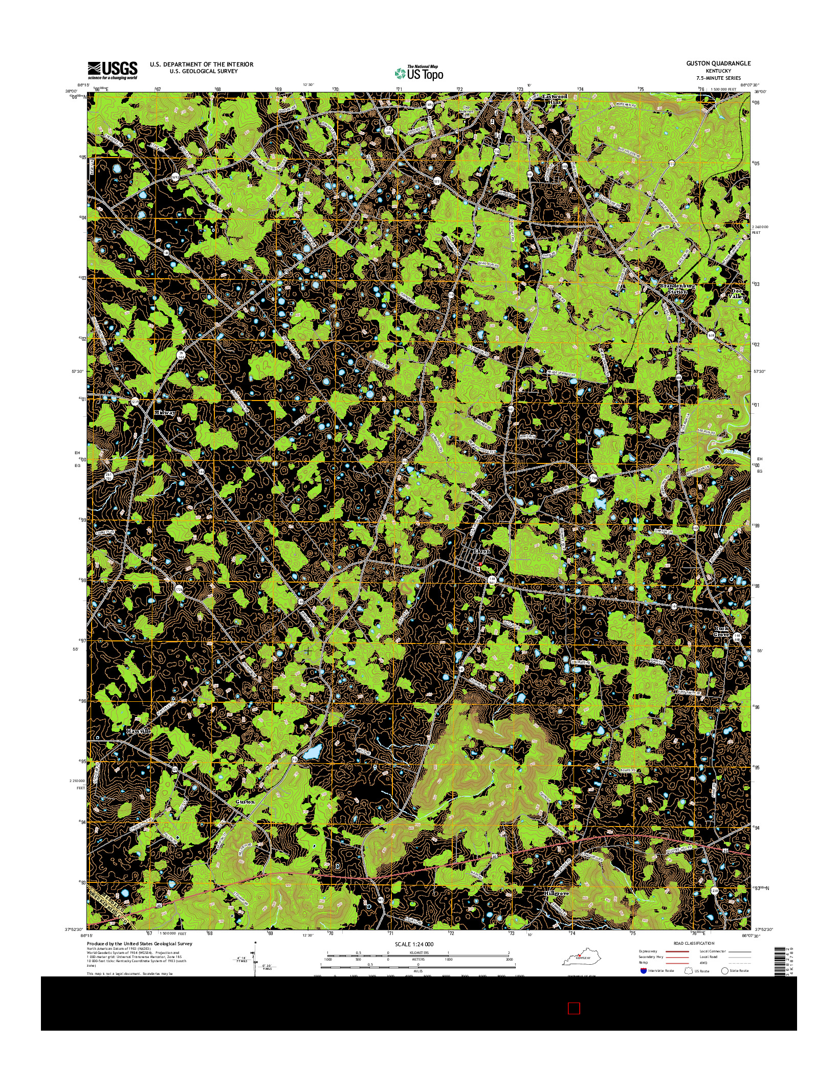 USGS US TOPO 7.5-MINUTE MAP FOR GUSTON, KY 2016