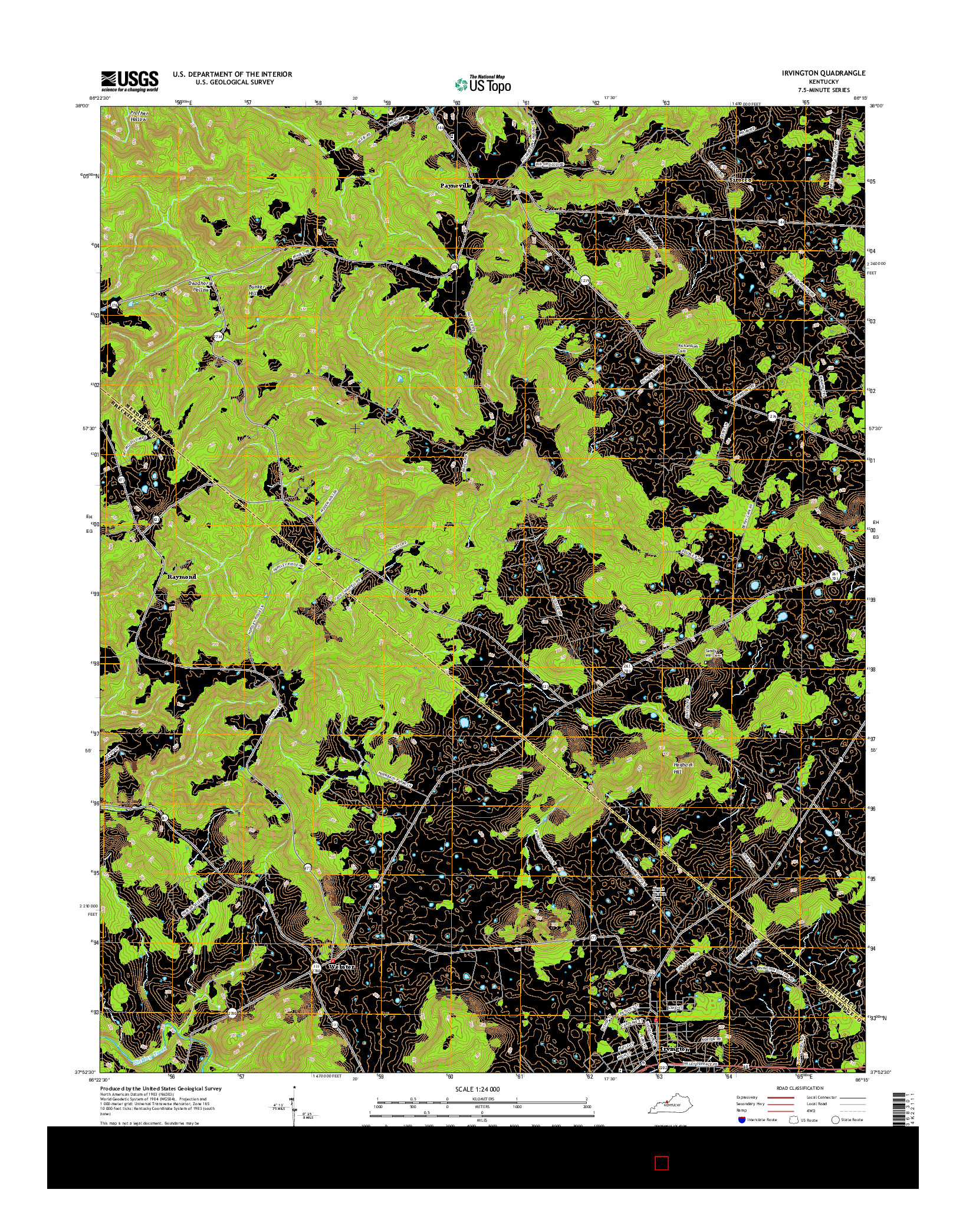 USGS US TOPO 7.5-MINUTE MAP FOR IRVINGTON, KY 2016