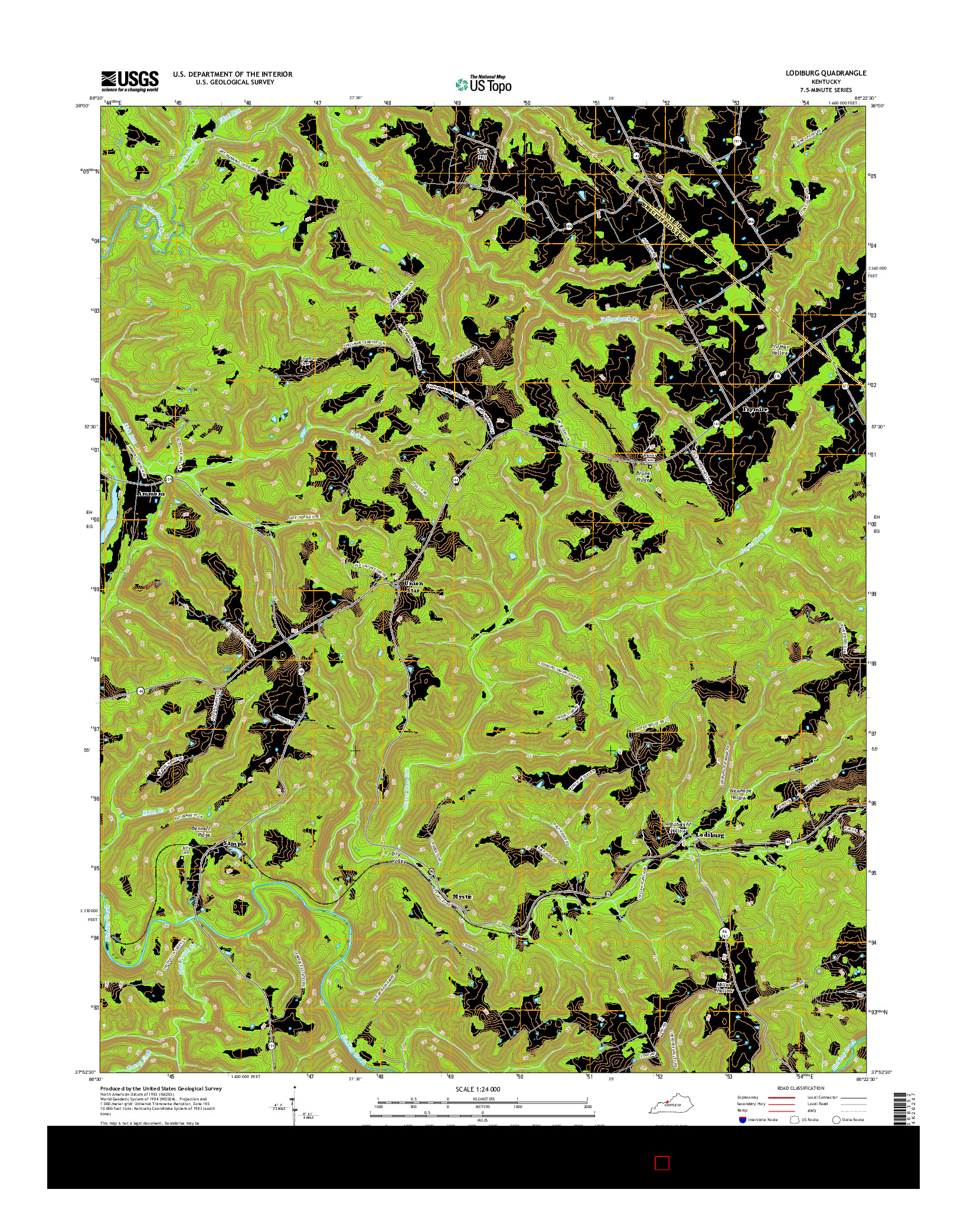 USGS US TOPO 7.5-MINUTE MAP FOR LODIBURG, KY 2016