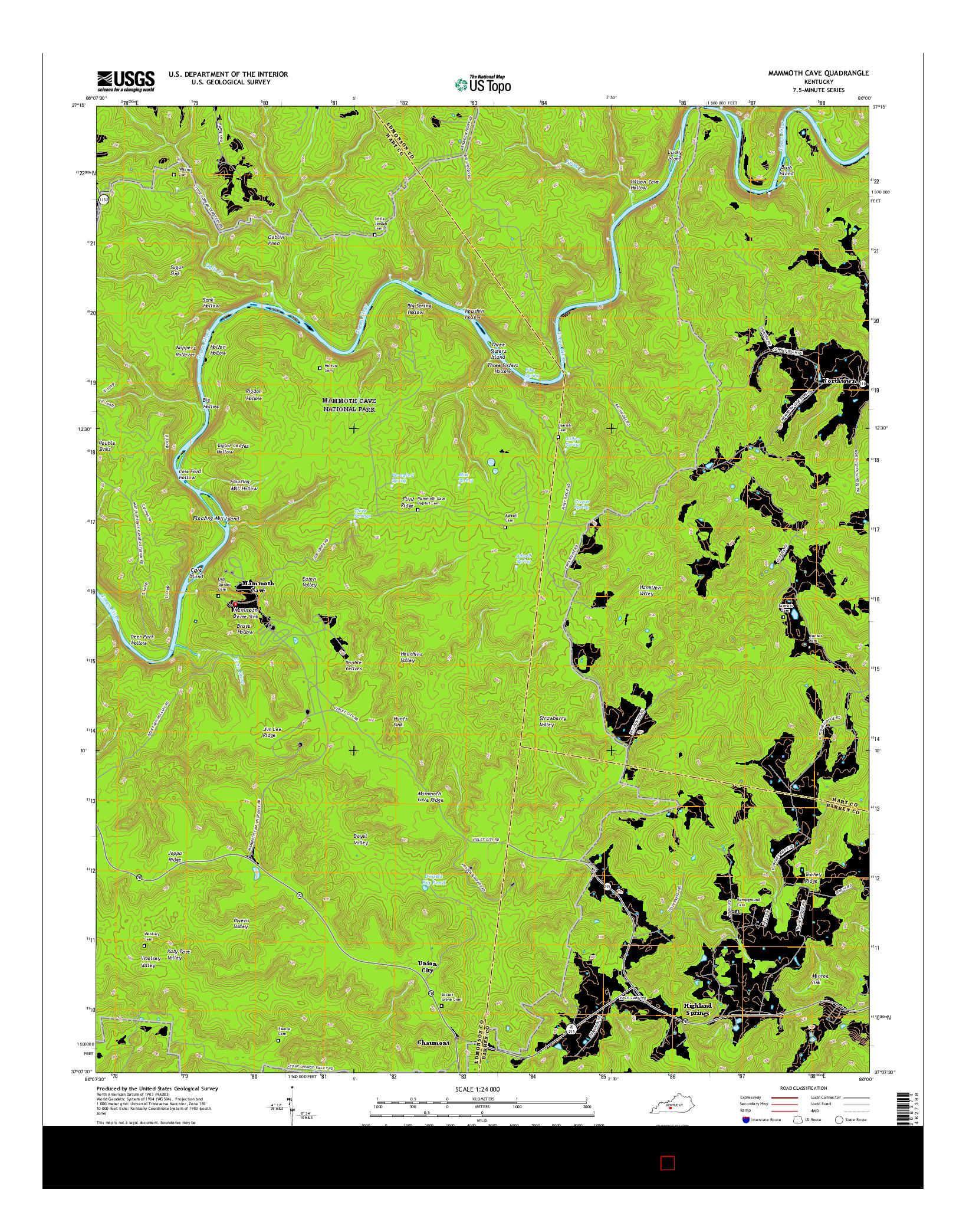 USGS US TOPO 7.5-MINUTE MAP FOR MAMMOTH CAVE, KY 2016