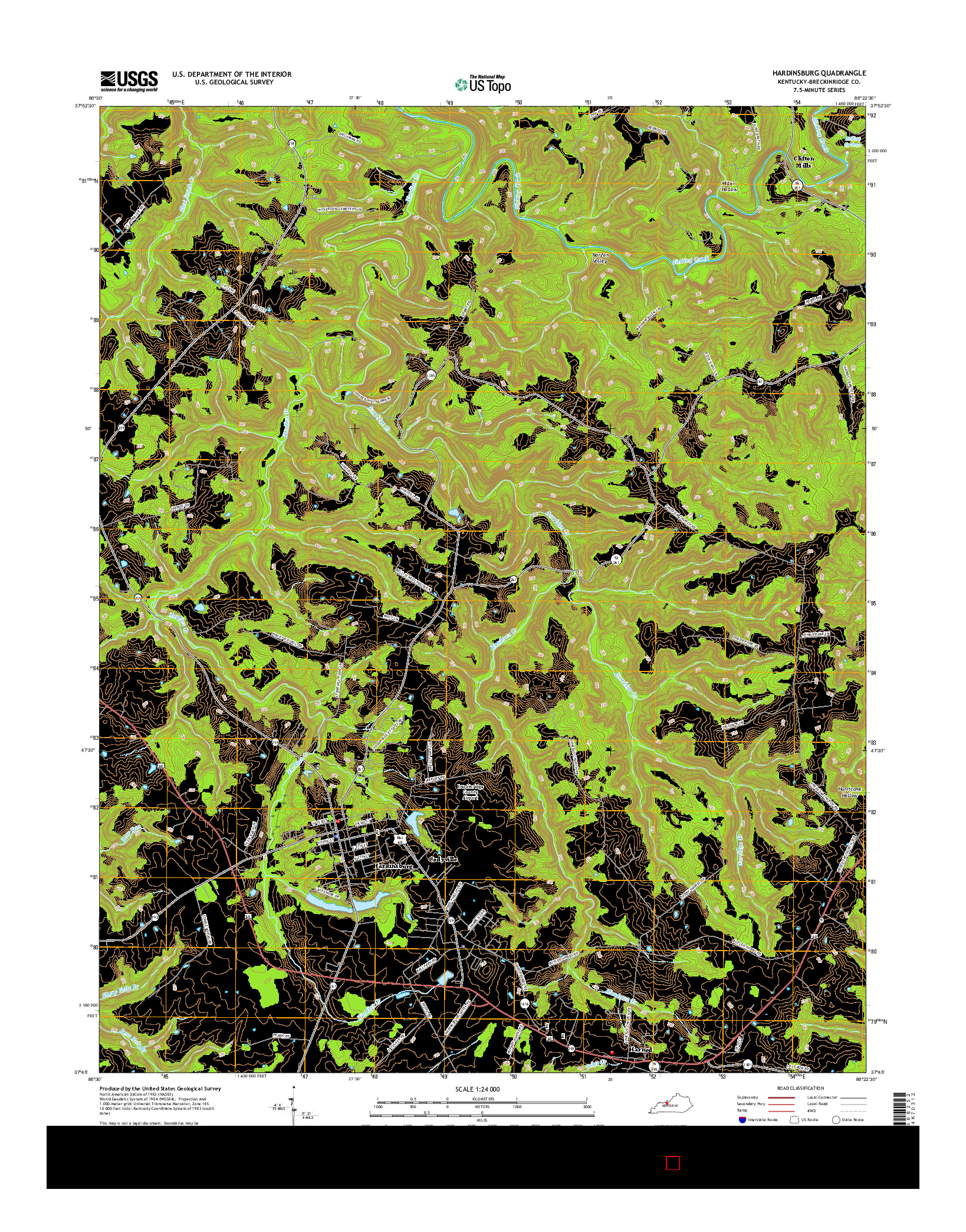 USGS US TOPO 7.5-MINUTE MAP FOR HARDINSBURG, KY 2016