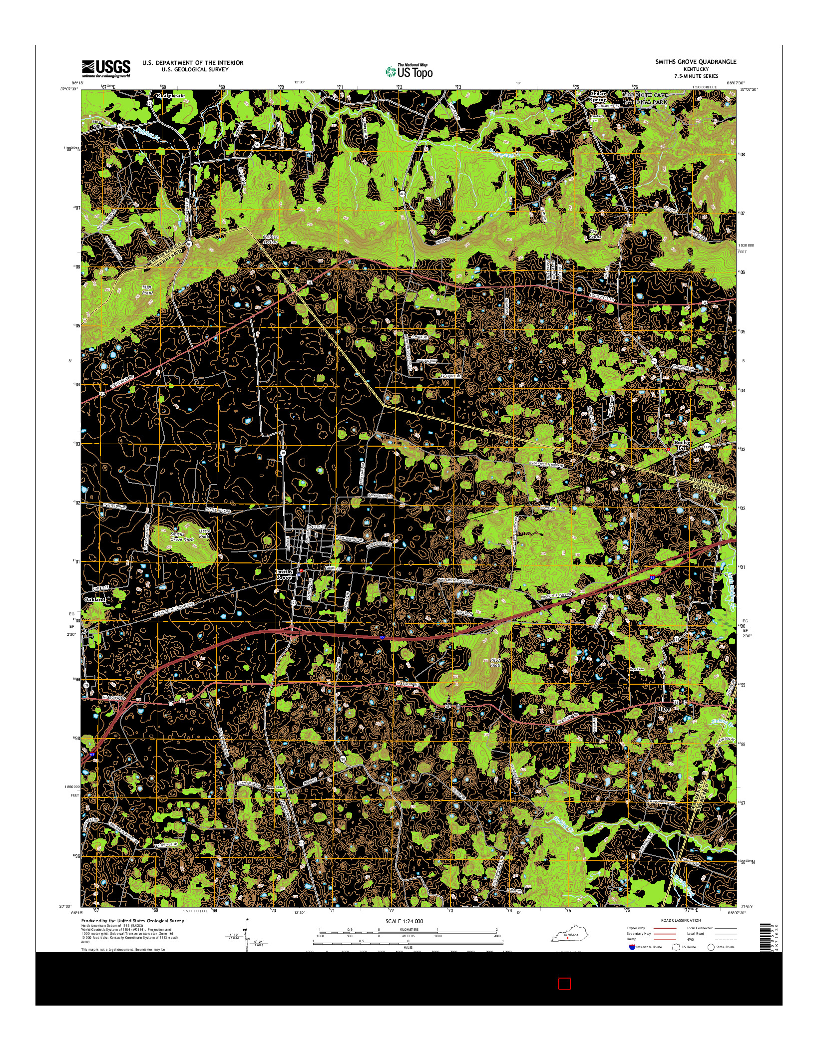 USGS US TOPO 7.5-MINUTE MAP FOR SMITHS GROVE, KY 2016