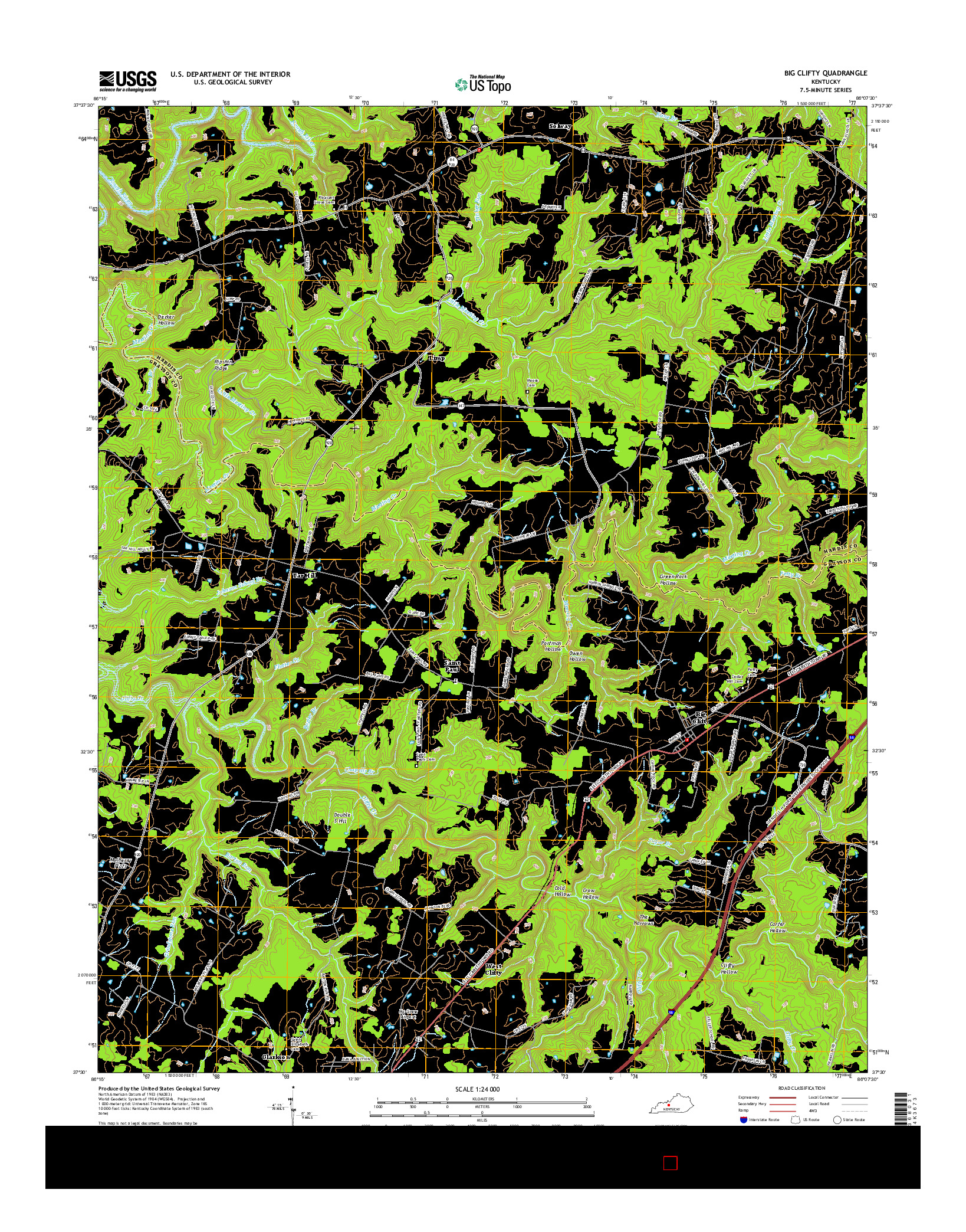 USGS US TOPO 7.5-MINUTE MAP FOR BIG CLIFTY, KY 2016