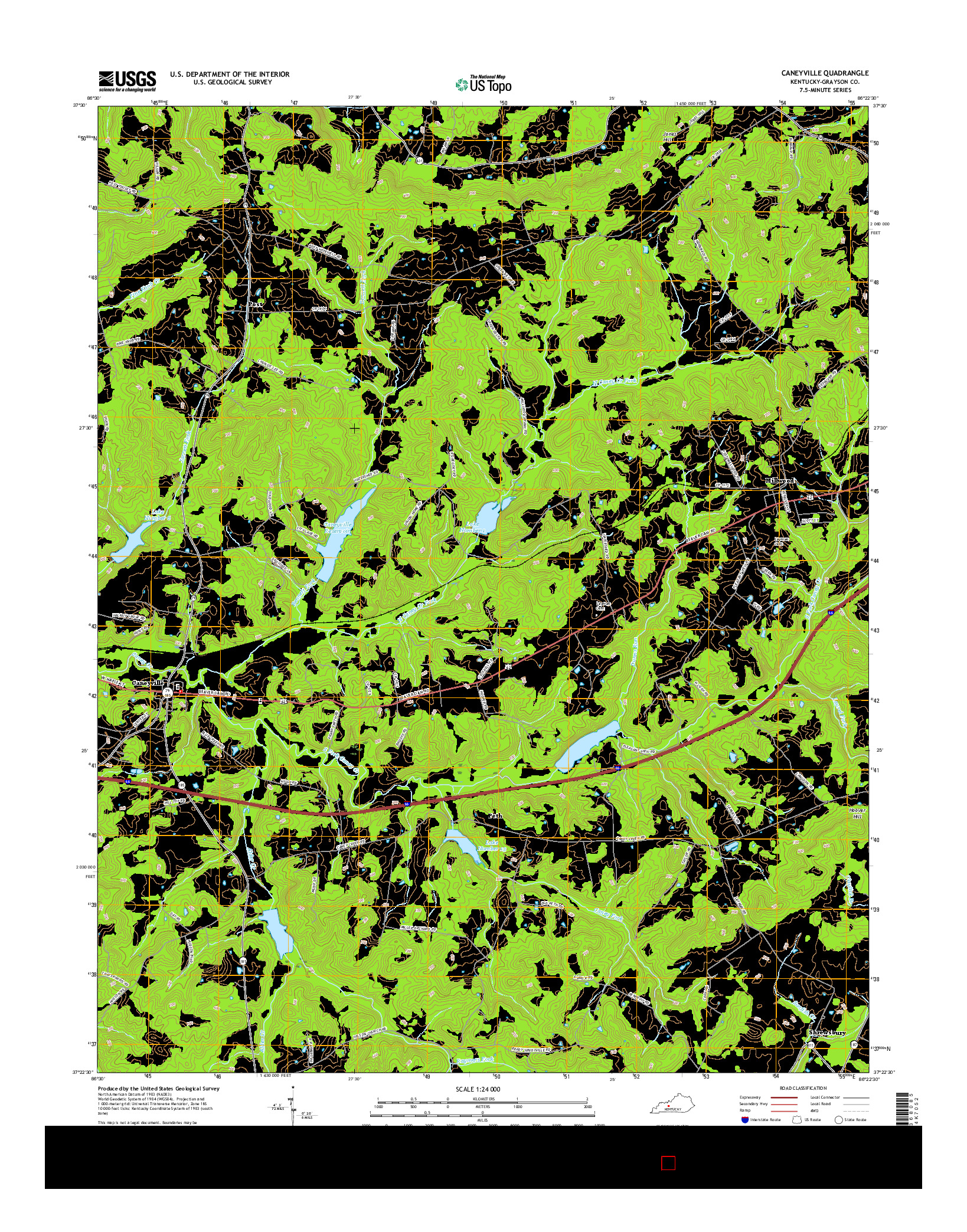 USGS US TOPO 7.5-MINUTE MAP FOR CANEYVILLE, KY 2016