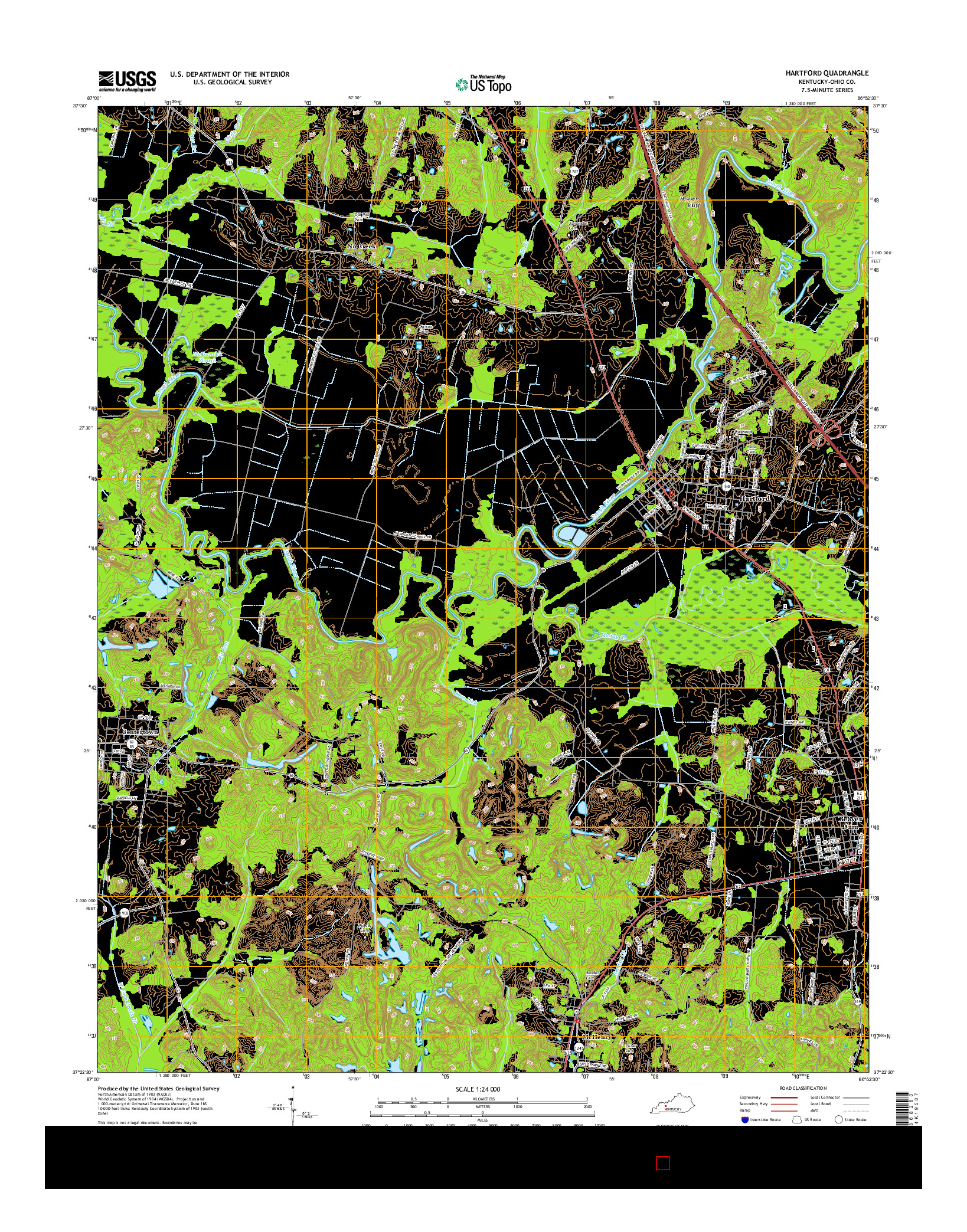 USGS US TOPO 7.5-MINUTE MAP FOR HARTFORD, KY 2016