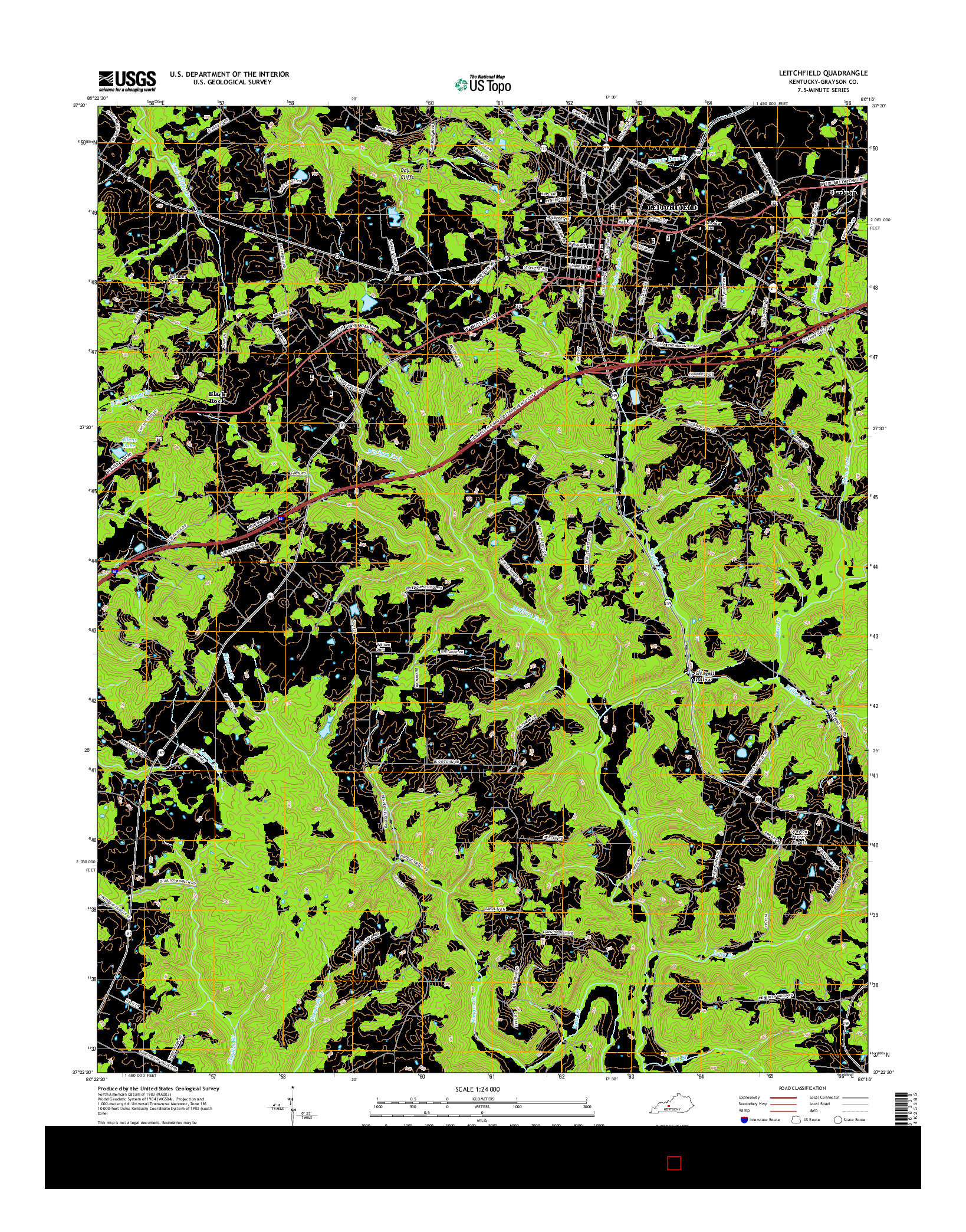 USGS US TOPO 7.5-MINUTE MAP FOR LEITCHFIELD, KY 2016