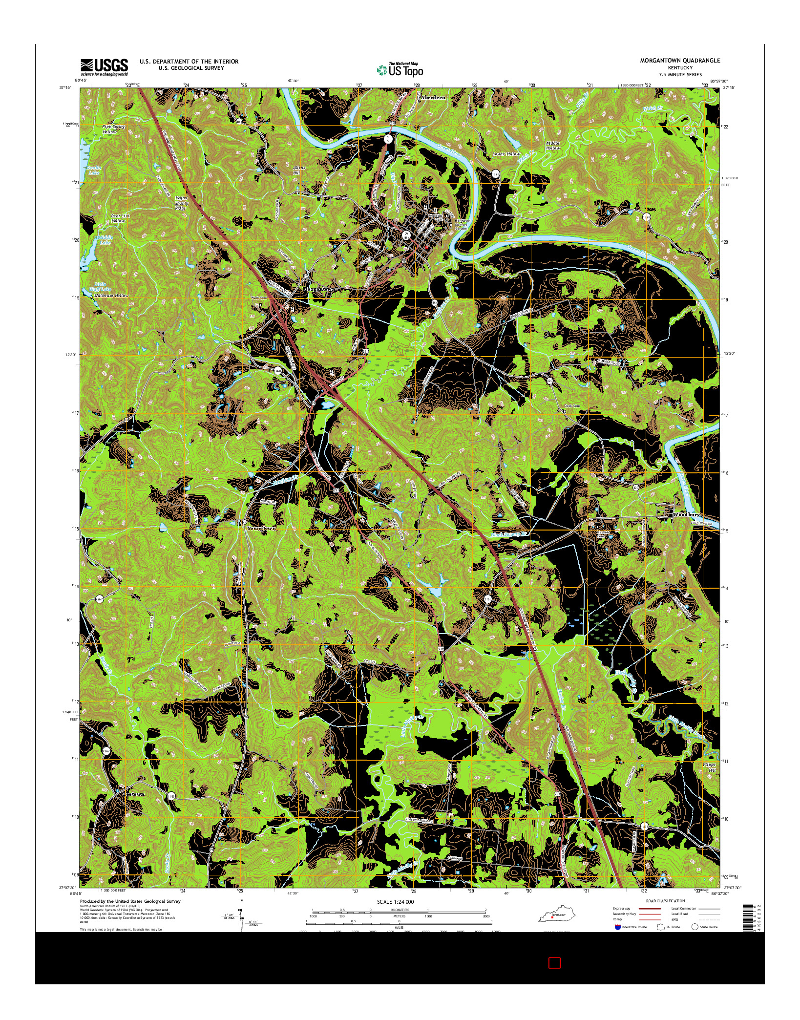 USGS US TOPO 7.5-MINUTE MAP FOR MORGANTOWN, KY 2016